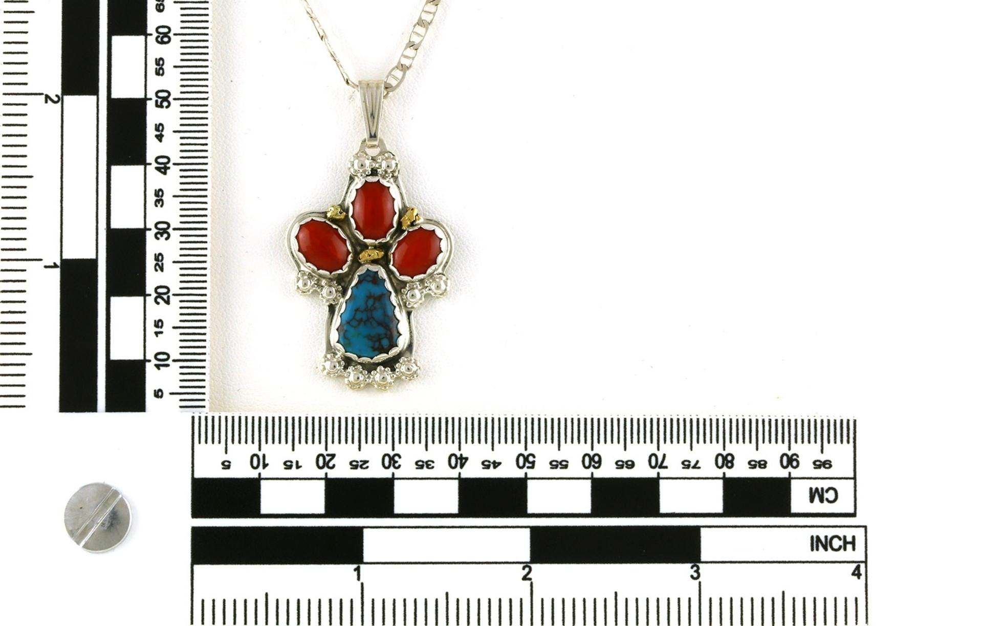 Estate Piece: Paw Print Turquoise and Coral Necklace in Sterling Silver scale