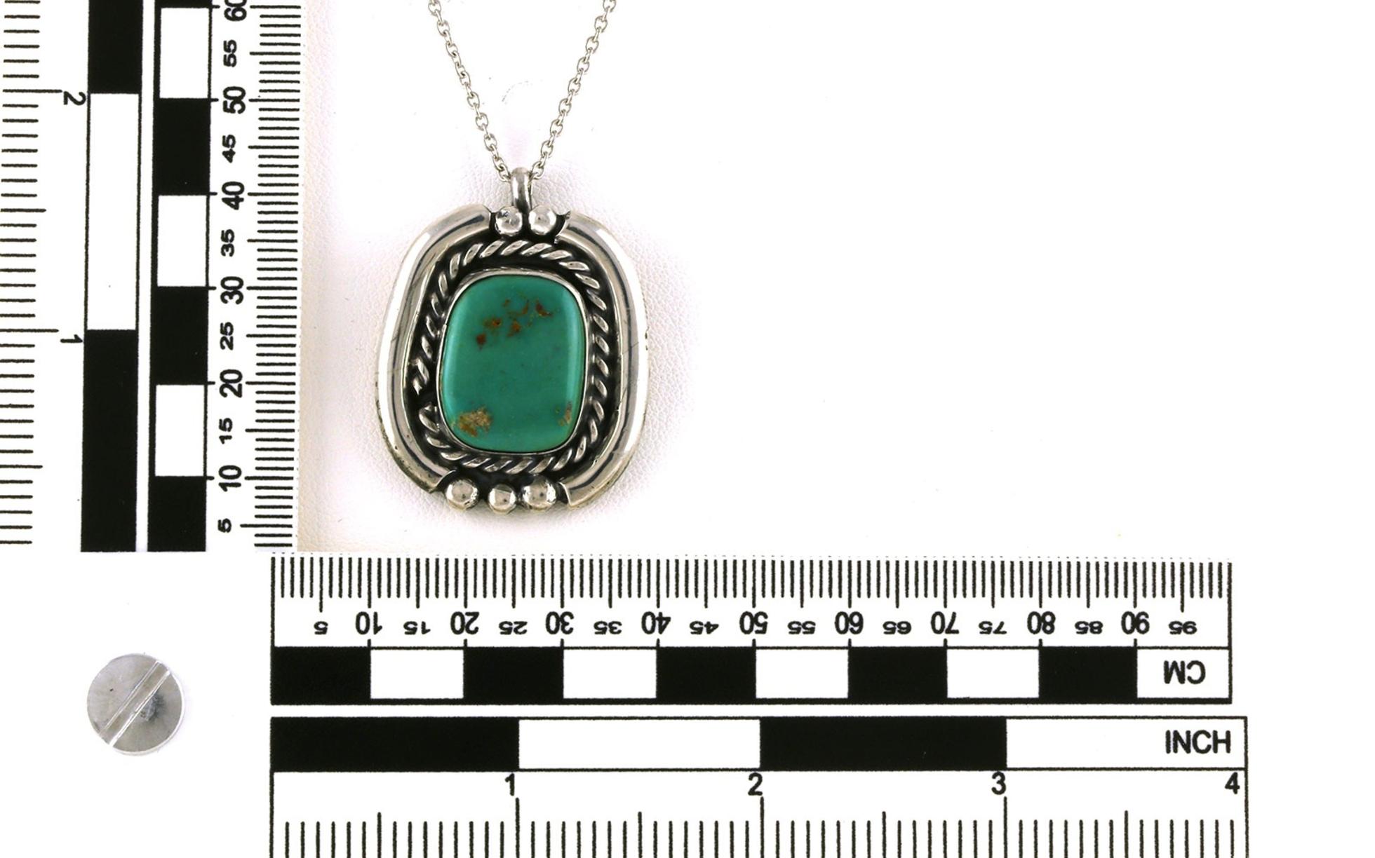 Estate Piece: Bezel-set Oval Turquoise Necklace with Rope Halo and Bead Details in Sterling Silver scale