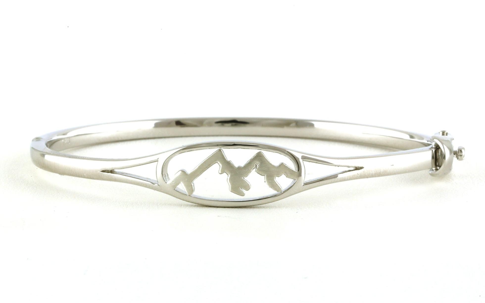 Oval Mountain Ridgeline Hinged Bangle in Sterling Silver 