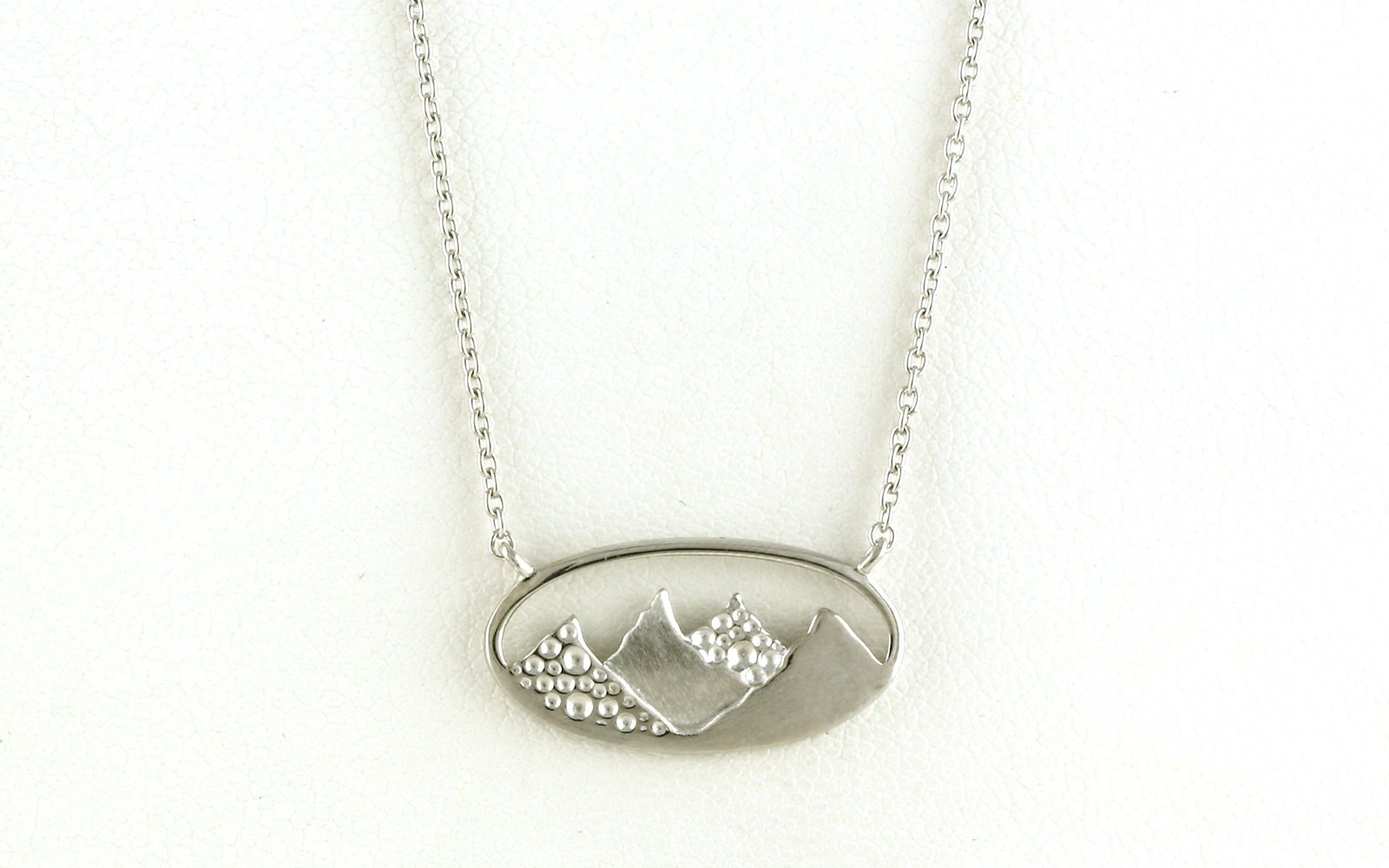Oval Mountain Necklace with Satin Finish on Split Chain in Sterling Silver