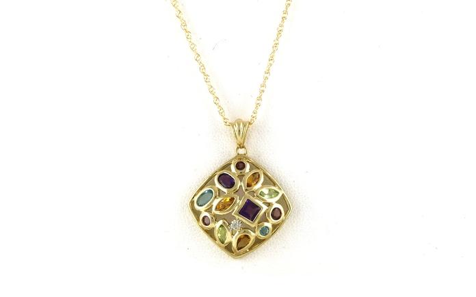 content/products/Estate Piece: Bezel-Set Various Gem Stones Cluster Necklace in Yellow Gold 