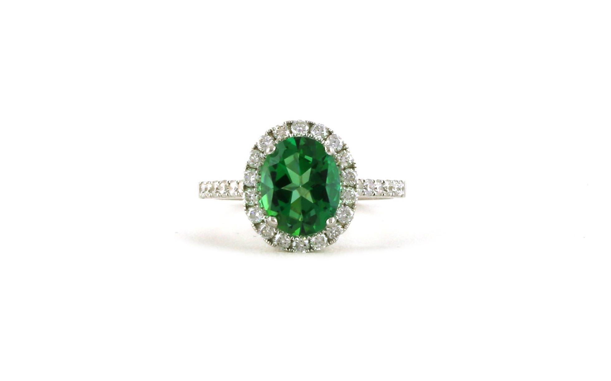 Estate Piece: Halo-style Oval Green Tourmaline and Diamond Ring in White Gold (3.60cts TWT)