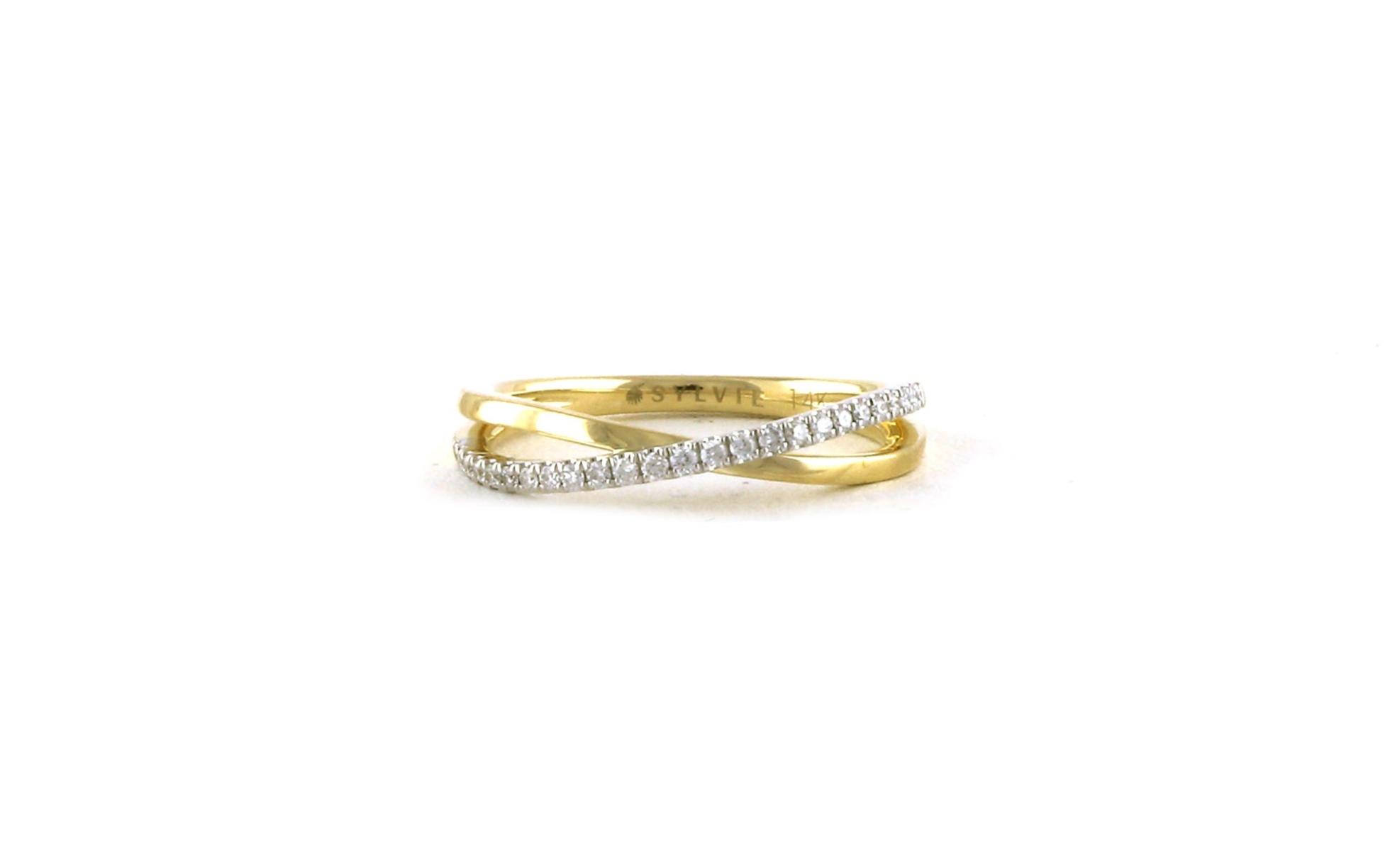 Crossover Diamond Wedding Band Two Tone in White and Yellow Gold (0.15cts TWT)