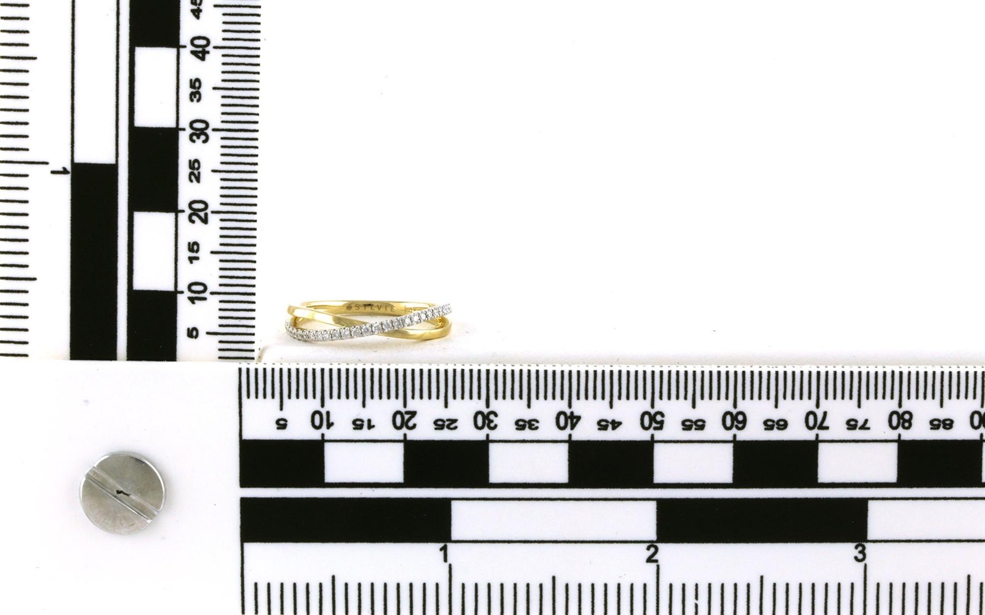 Crossover Diamond Wedding Band Two Tone in White and Yellow Gold (0.15cts TWT) scale