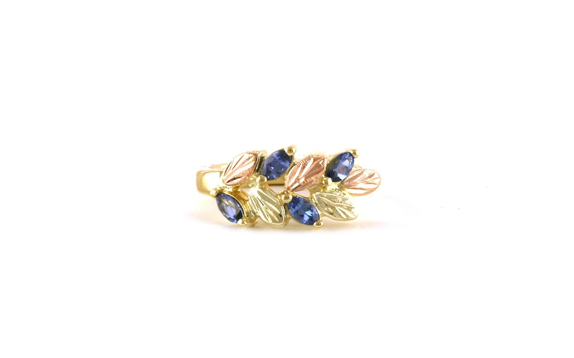 Leafy Marquise-cut Montana Yogo Sapphire Ring in Two-tone Black Hills Gold (0.38cts TWT)