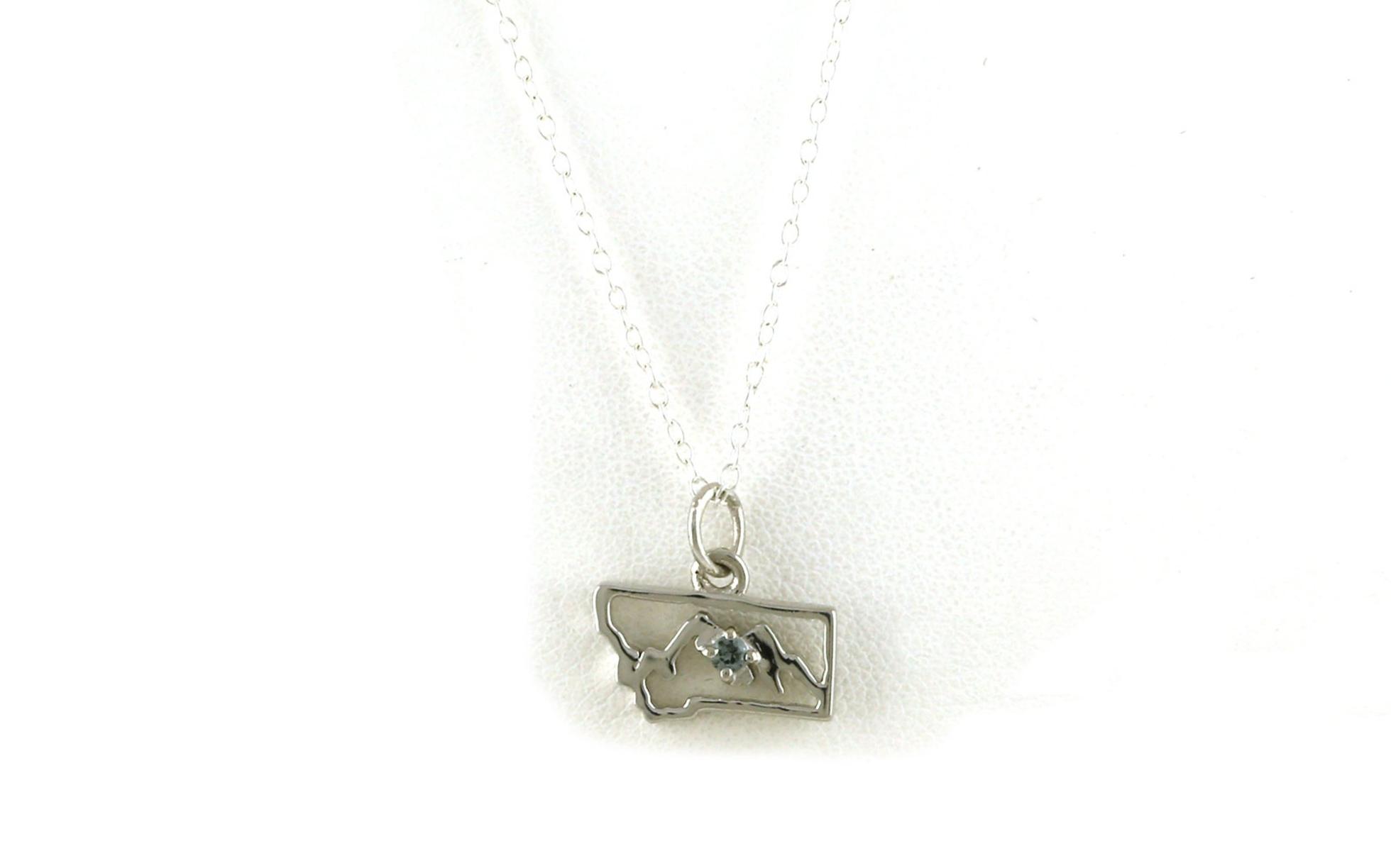 Petite State of Montana Outline Mountain Ridgeline Necklace with Montana Sapphire in Sterling Silver (0.03cts)