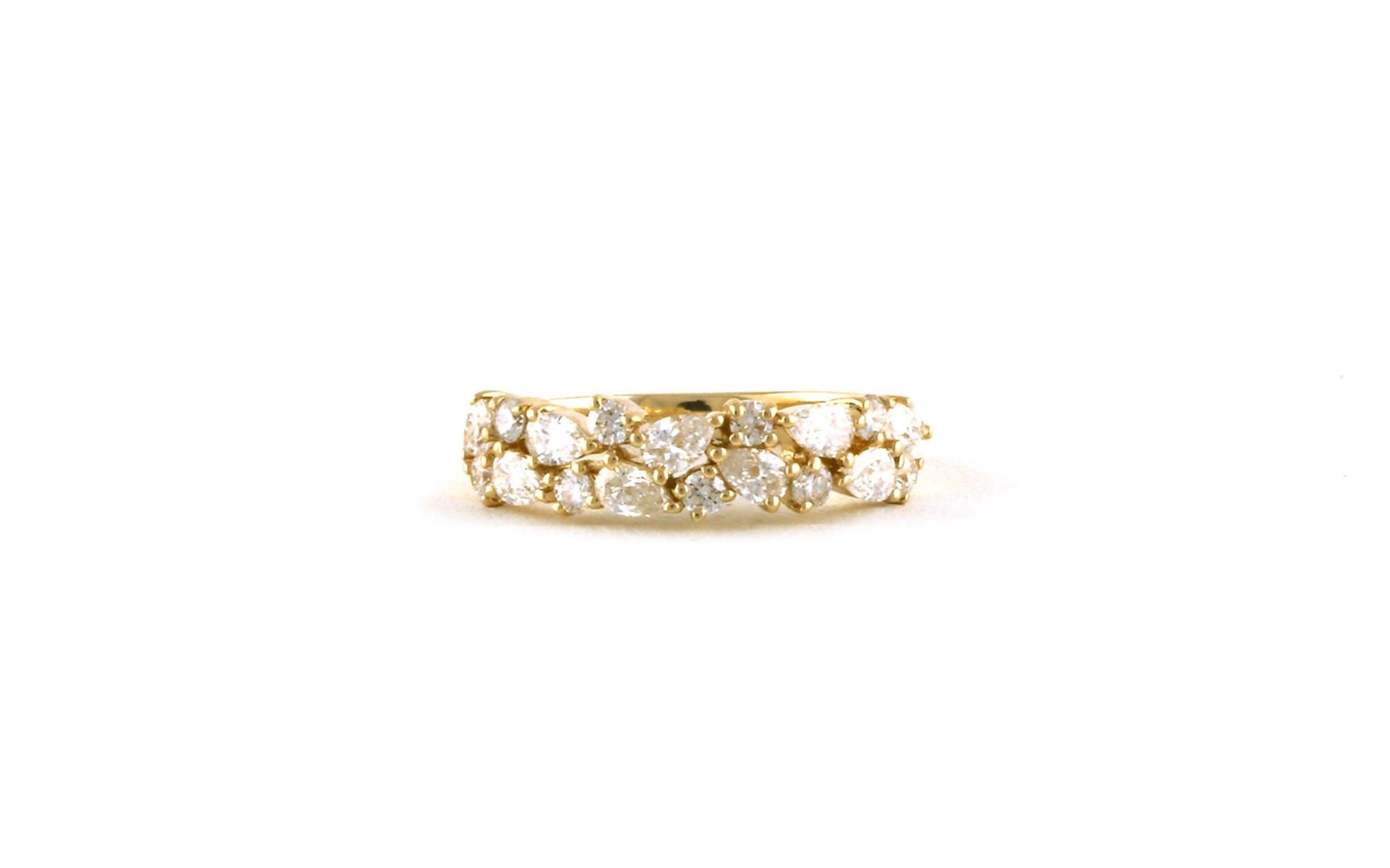 Two-row Round and Pear-cut Diamond Cluster Wedding Band in Yellow Gold (1.06cts TWT)