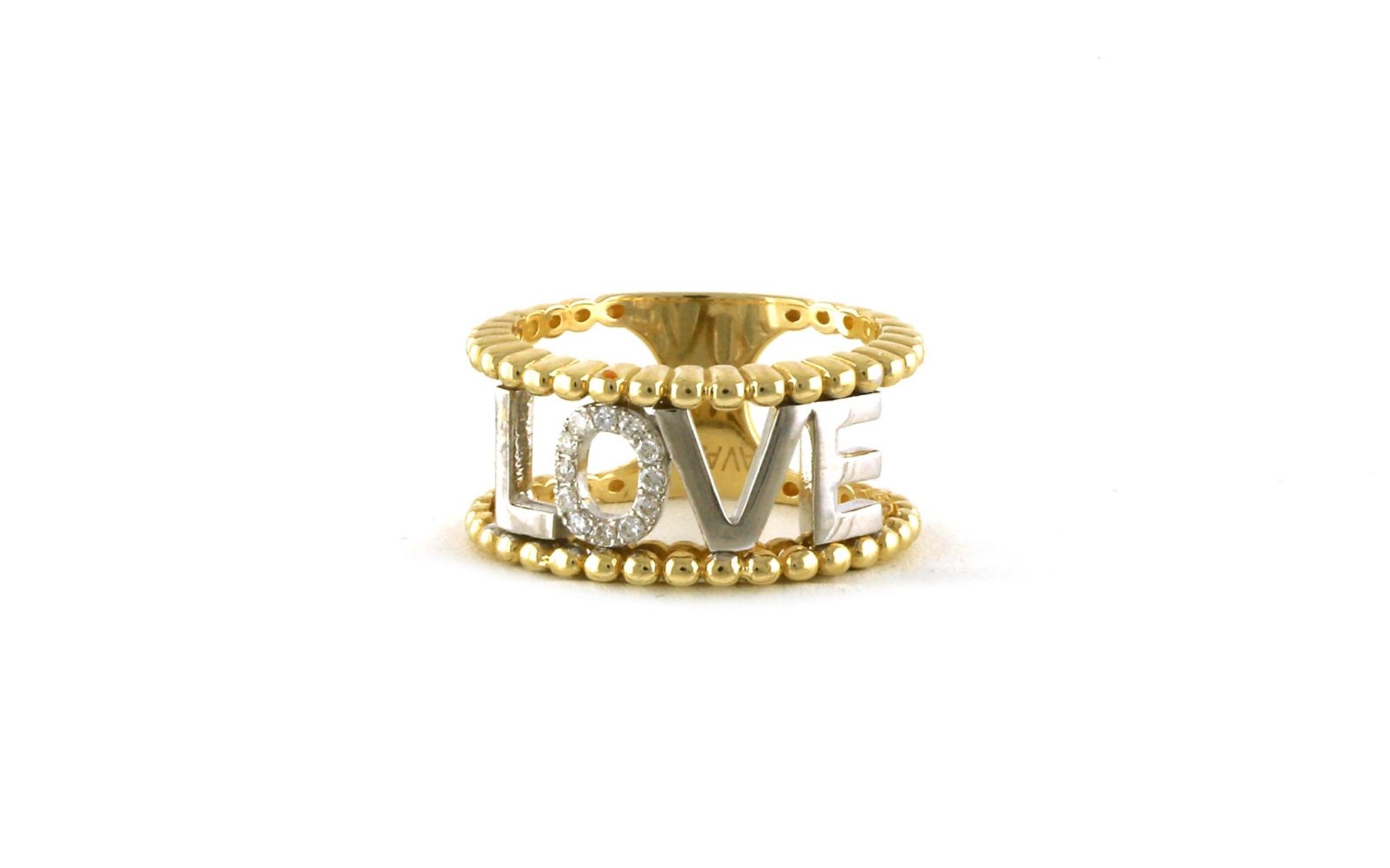 Wide LOVE Diamond Ring in Two-tone Yellow Gold with Rhodium Plating (0.10cts TWT)