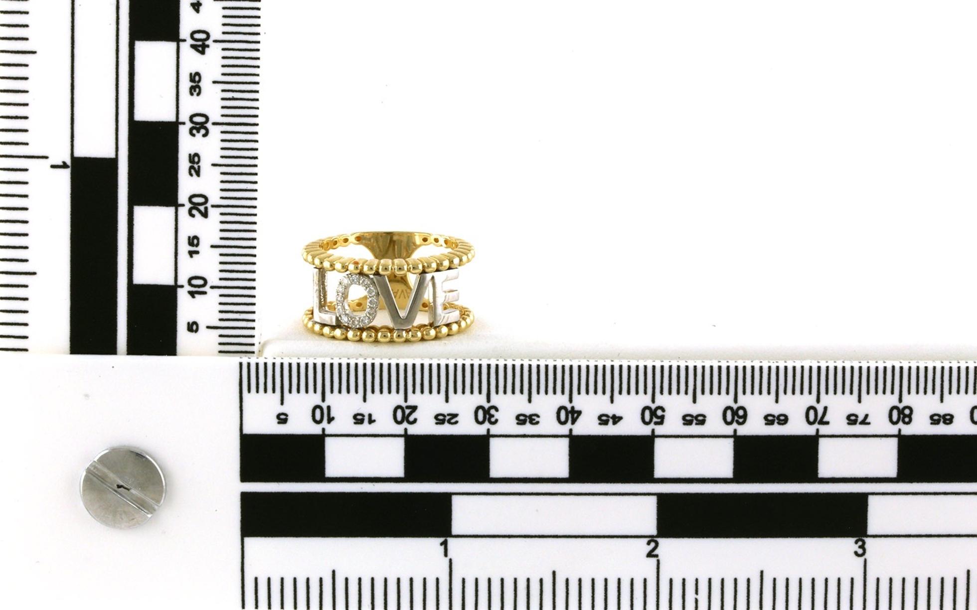 Wide LOVE Diamond Ring in Two-tone Yellow Gold with Rhodium Plating (0.10cts TWT) scale