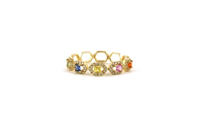 content/products/Halo-style Princess-cut Rainbow Colored Sapphire and Diamond Ring in Yellow Gold (0.88cts TWT)