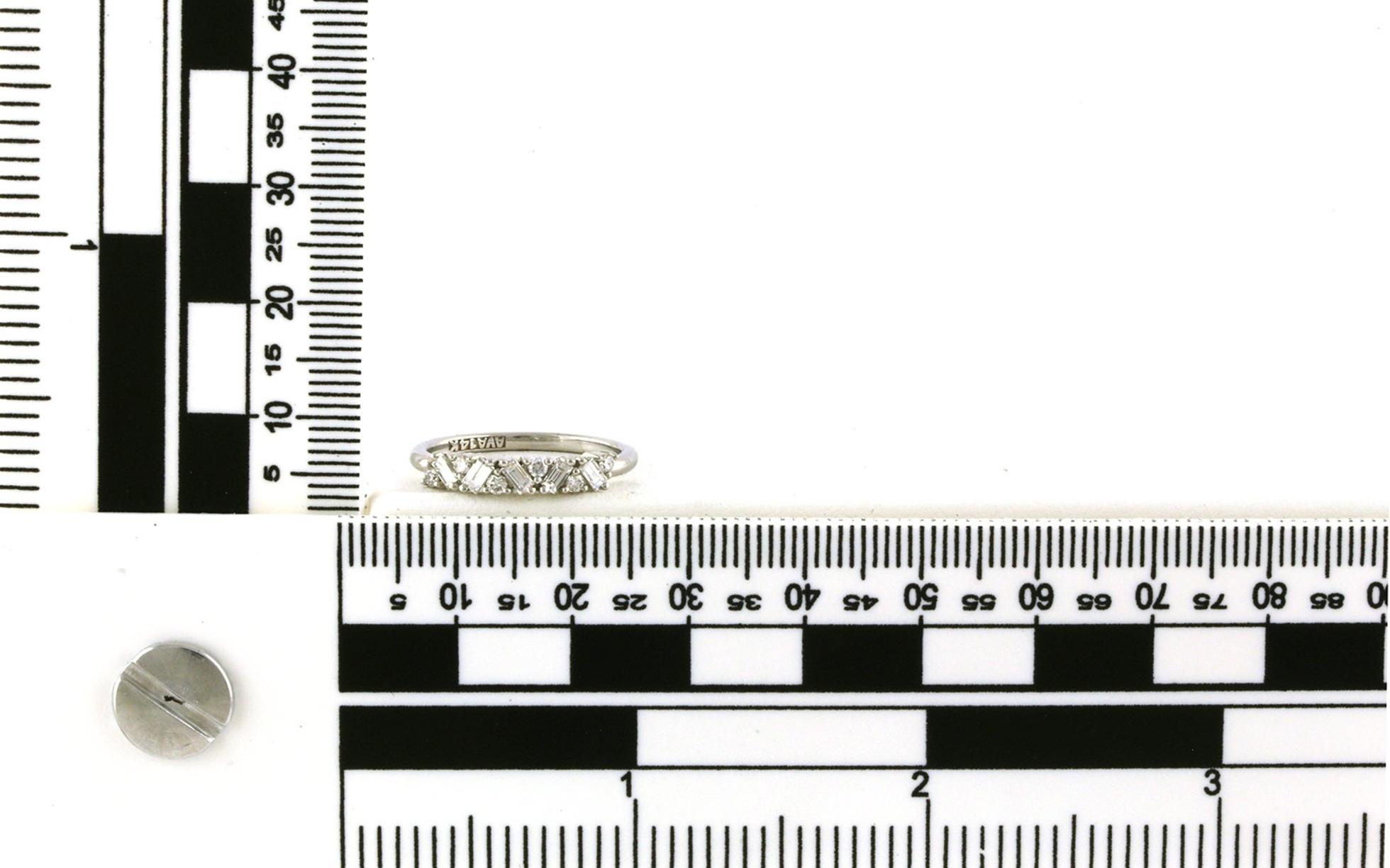 Zig Zag Round and Baguette-cut Diamond Cluster Wedding Band in White Gold (0.50cts TWT) scale