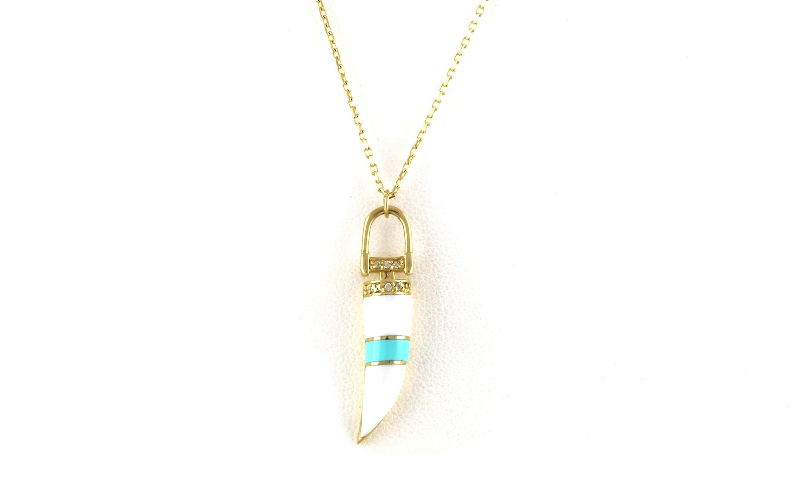 Claw White and Blue Enamel and Diamond Necklace in Yellow Gold (0.07cts TWT)