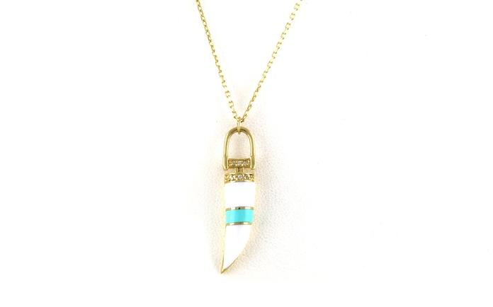 content/products/Claw White and Blue Enamel and Diamond Necklace in Yellow Gold (0.07cts TWT)