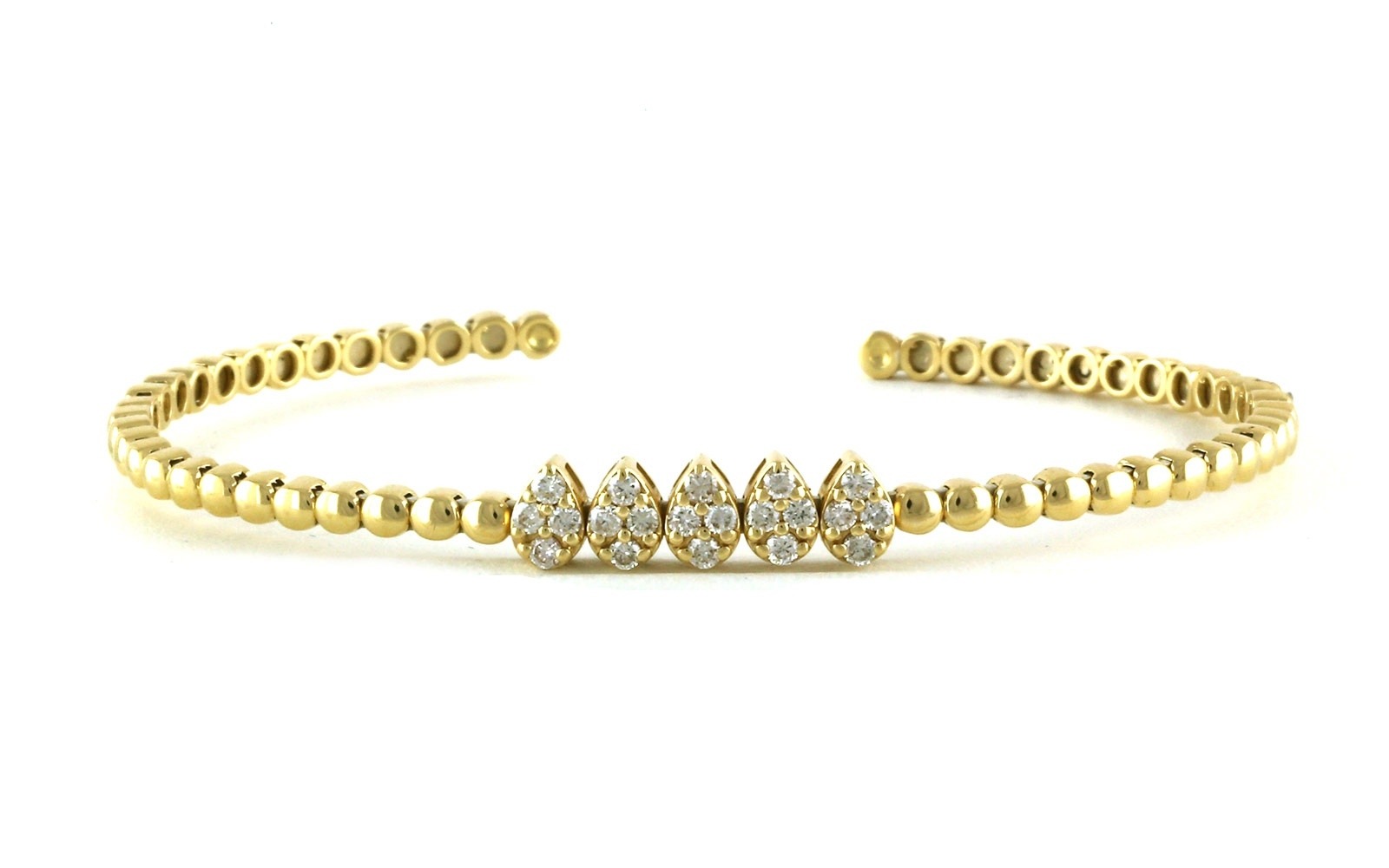 Five Pear Cluster Diamond Flexible Cuff Bracelet with Beaded Detail in Yellow Gold (0.43cts TWT)