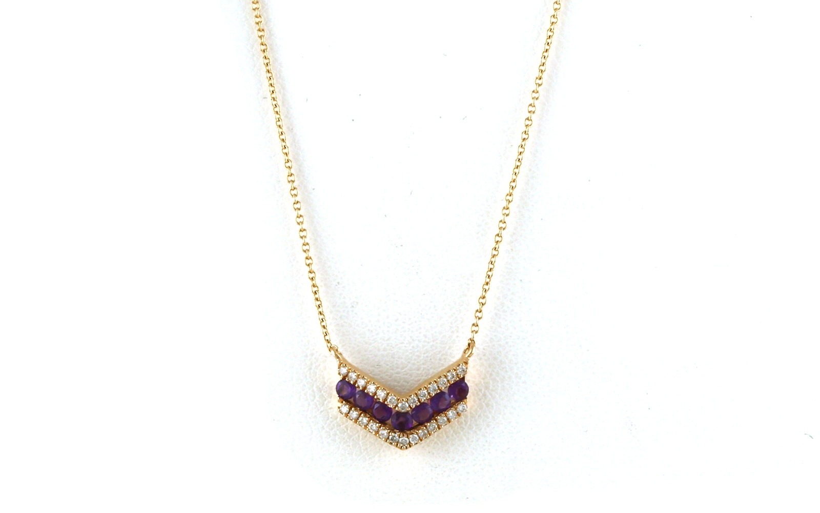 3-Row Chevron Amethyst and Diamond Necklace in Yellow Gold (0.53cts TWT)