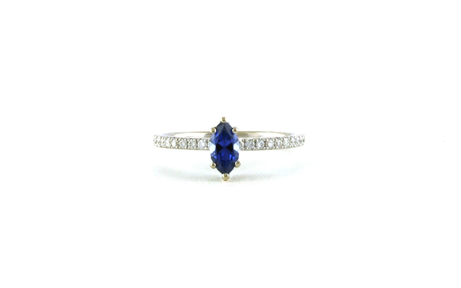 Marquise-cut Montana Yogo Sapphire Ring with Diamond Pave Band in White Gold (0.74cts TWT)