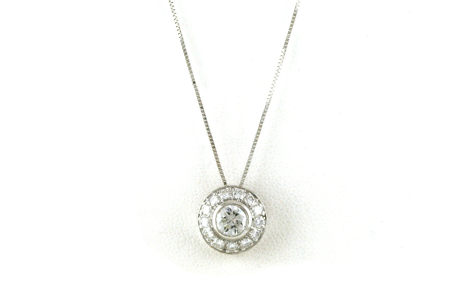 Estate Piece:  Round Brilliant-cut Diamond Bezel Halo Slide Necklace in White Gold (0.78cts TWT)