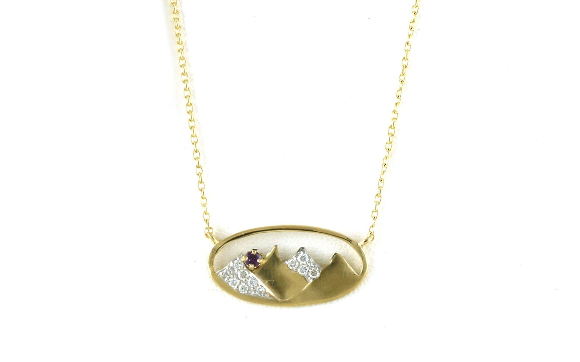 Montana Yogo Sapphire Oval Mountain Necklace with Diamonds in Yellow Gold (0.23cts TWT)