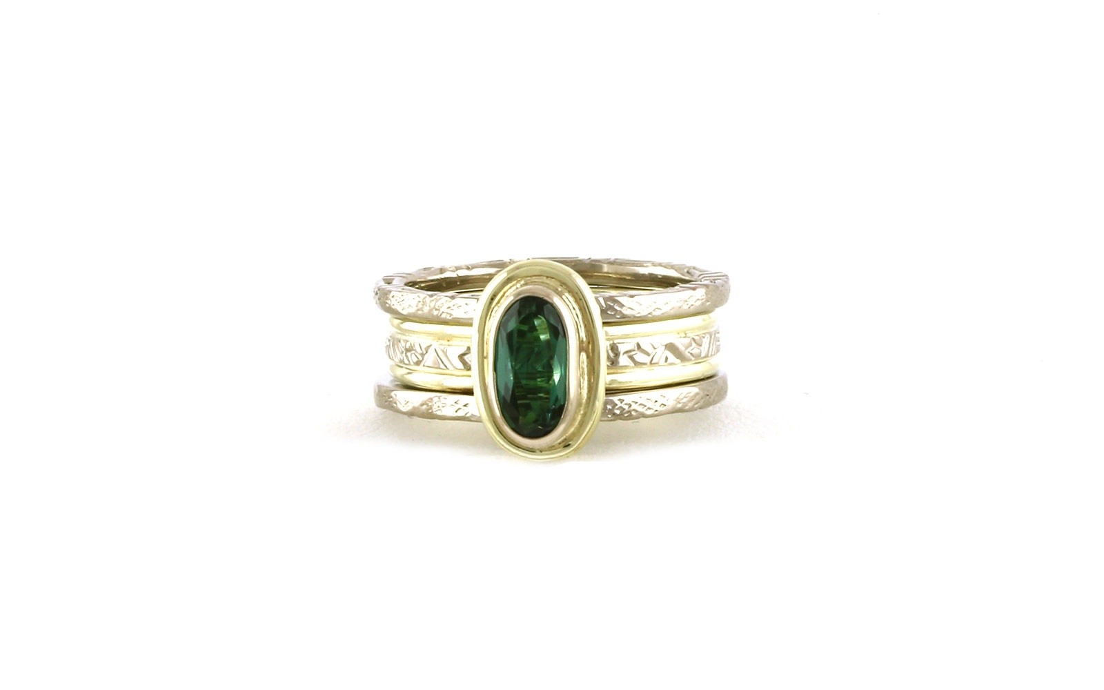 Estate Piece: 3-Band Tourmaline Oval Bezel Ring in Two-Tone Yellow & White Gold (0.50cts TWT)