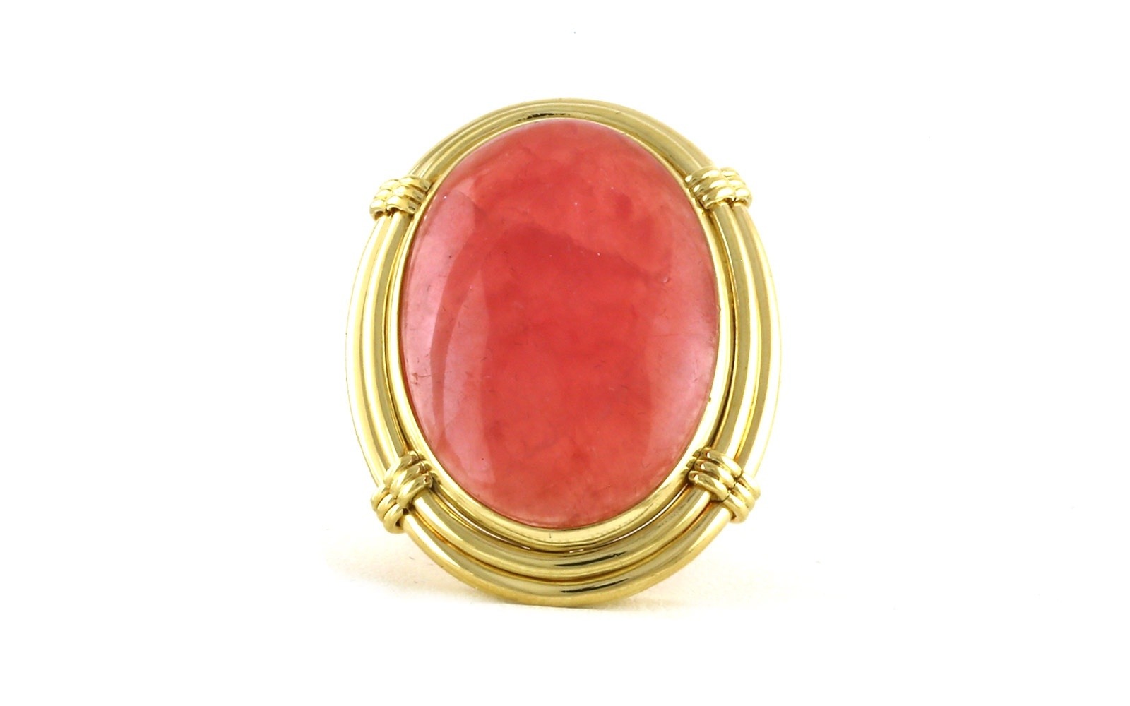 Estate Piece: Pink Jade Oval Cabochon Ring in Yellow Gold