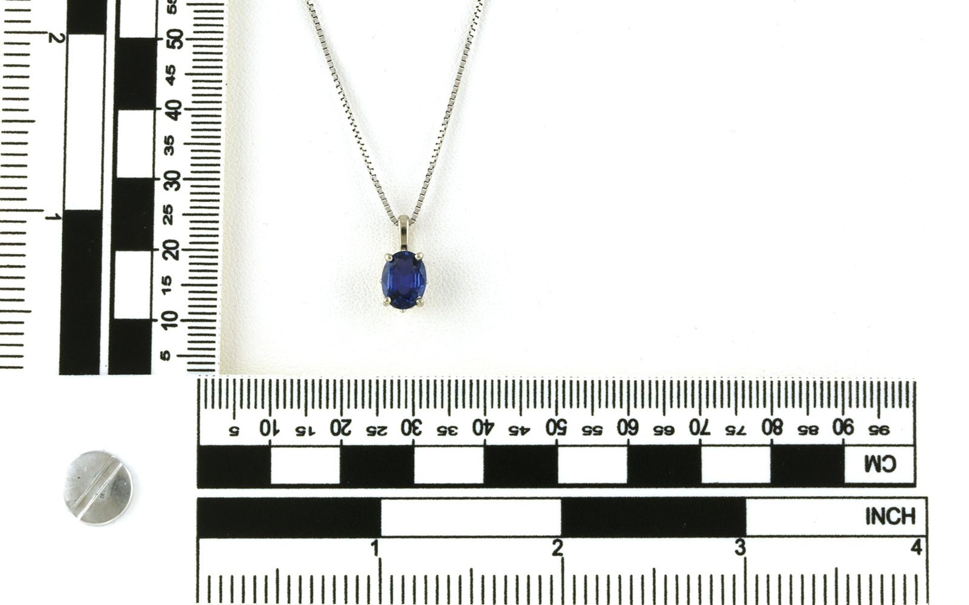 4-Prong Solitaire-style Oval-cut Montana Yogo Sapphire Necklace in White Gold (1.32cts) - Scale