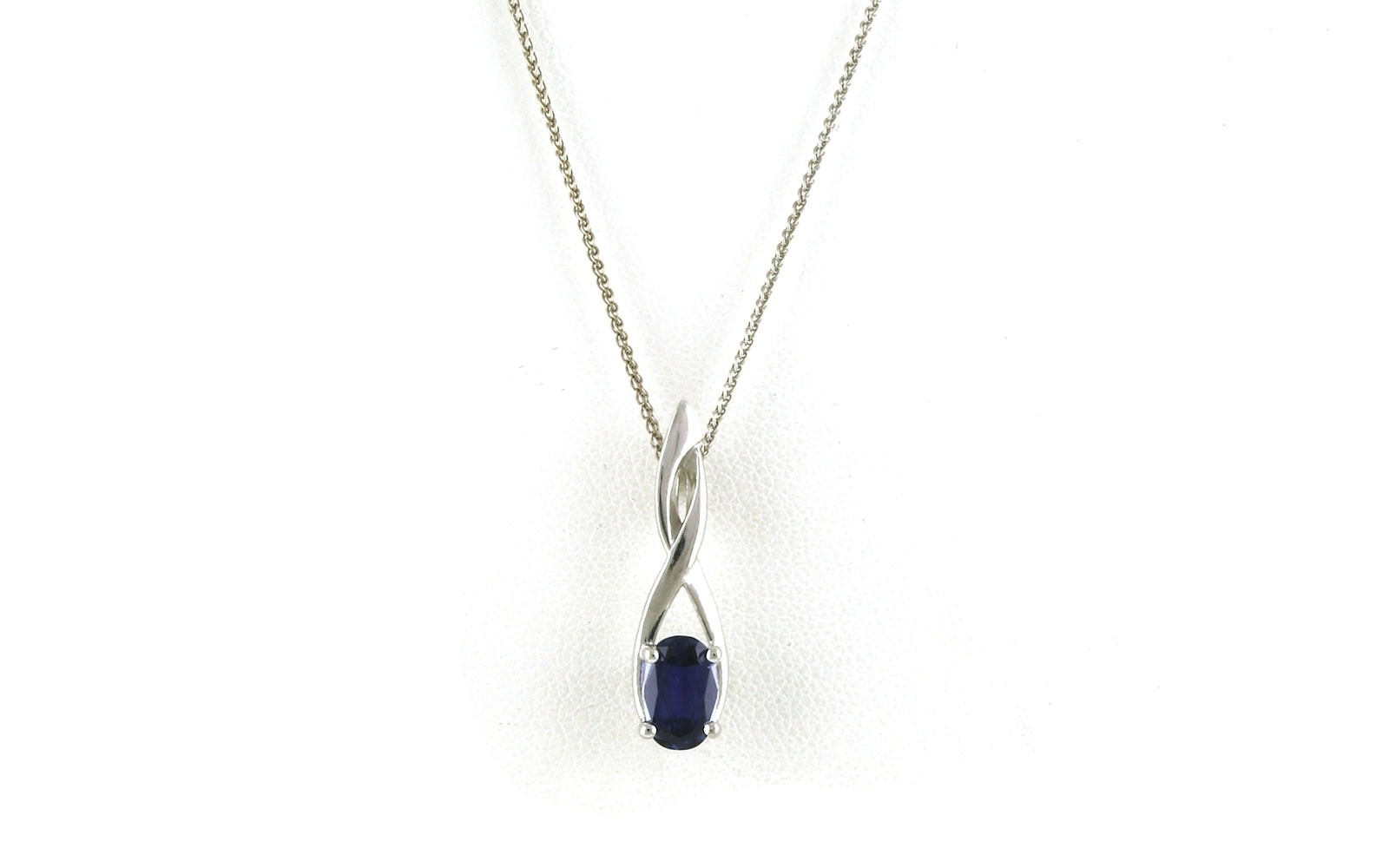 Twist Drop Oval-cut Montana Yogo Sapphire Necklace in White Gold (0.85cts)