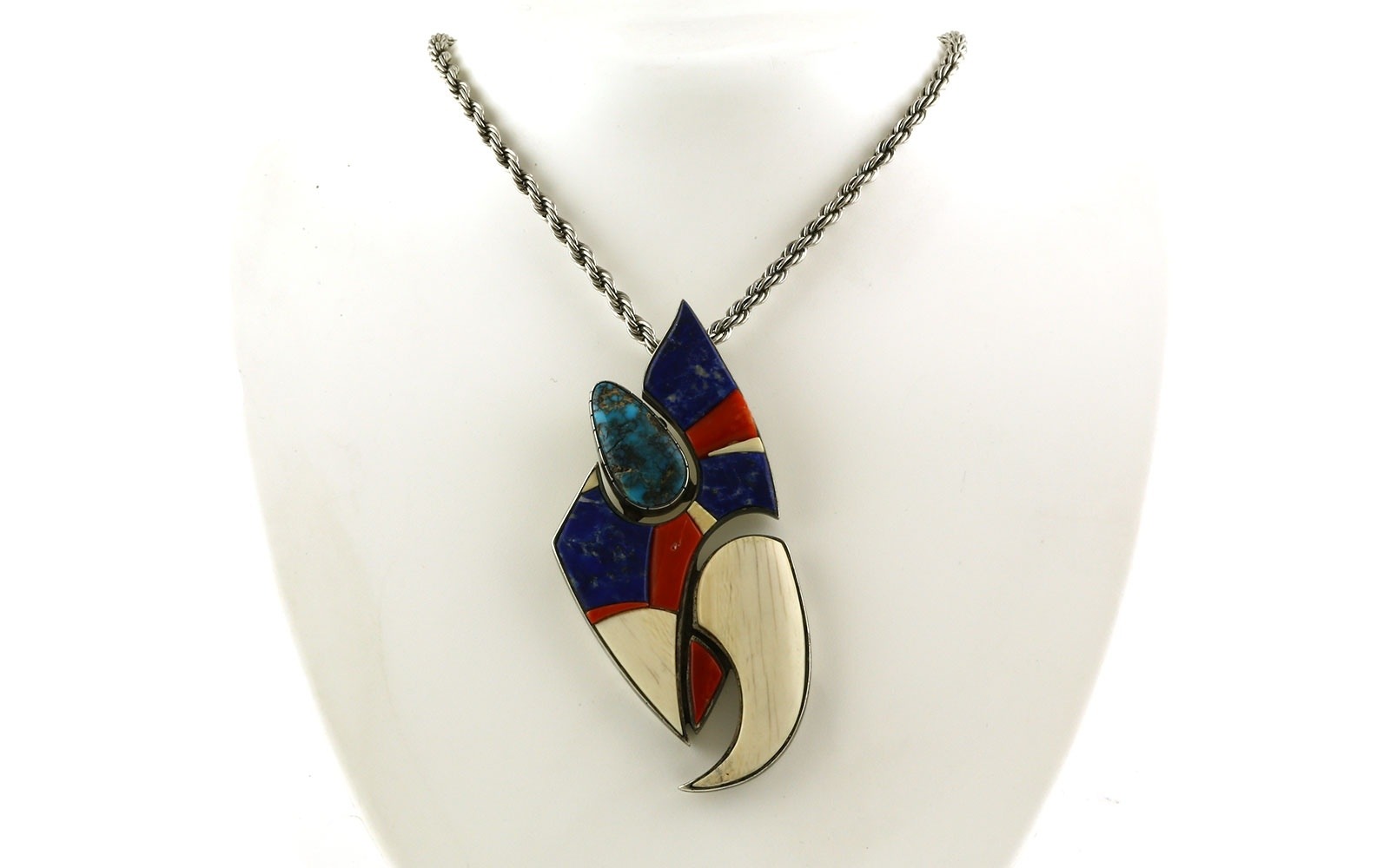 Navajo Pendant with Solid Rope in Sterling Silver