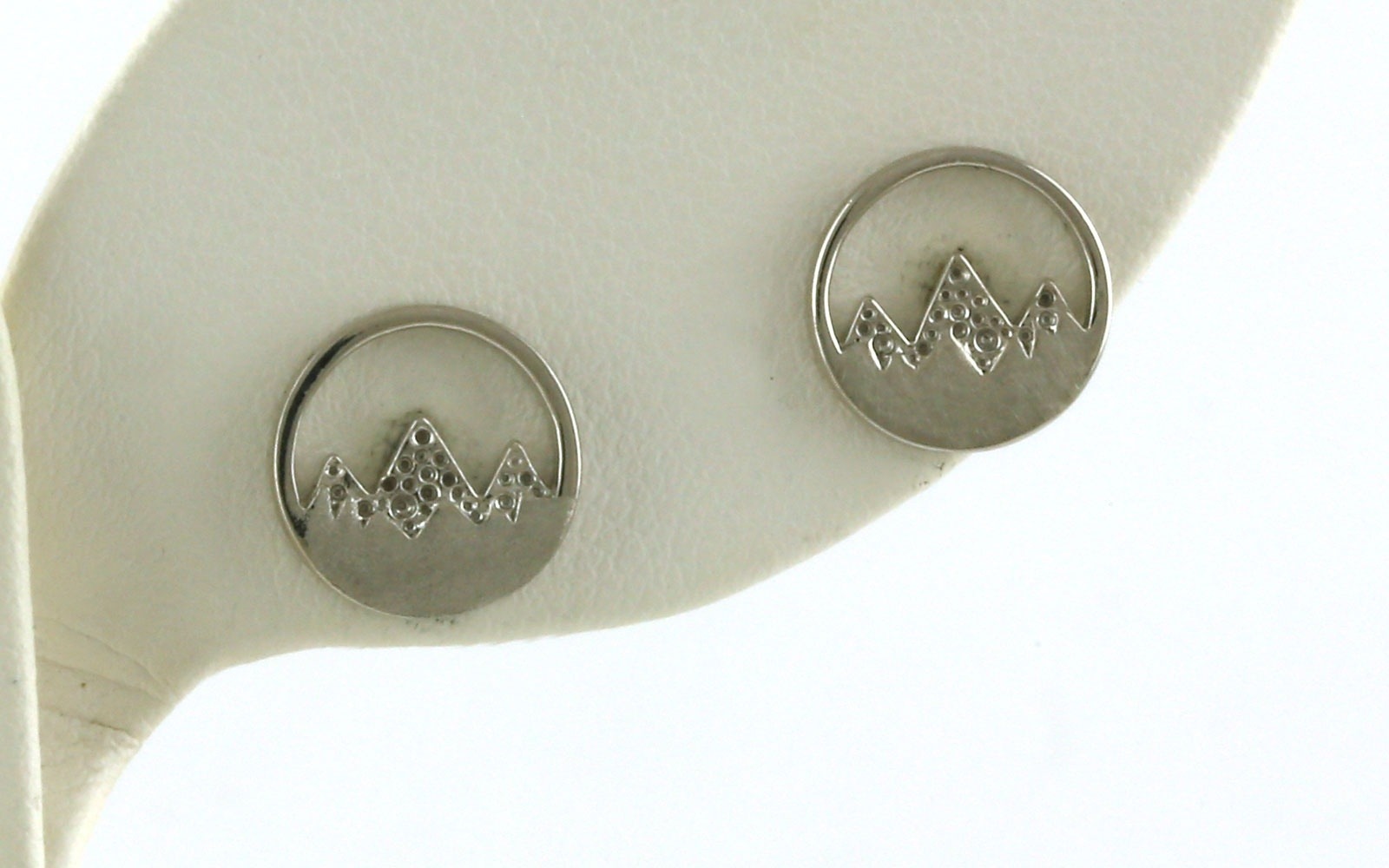 Circle Three Peak Mountain Silhouette Stud Earrings in Sterling Silver
