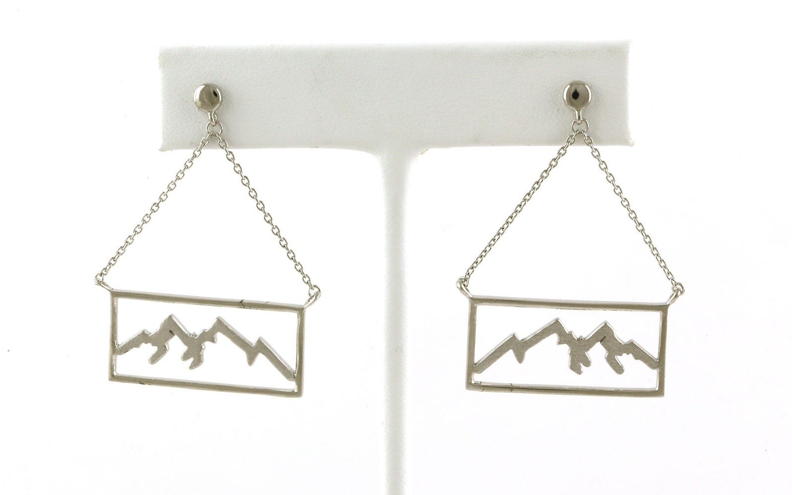 Rectangle Mountain Silhouette Dangle Stud Earrings in Sterling Silver