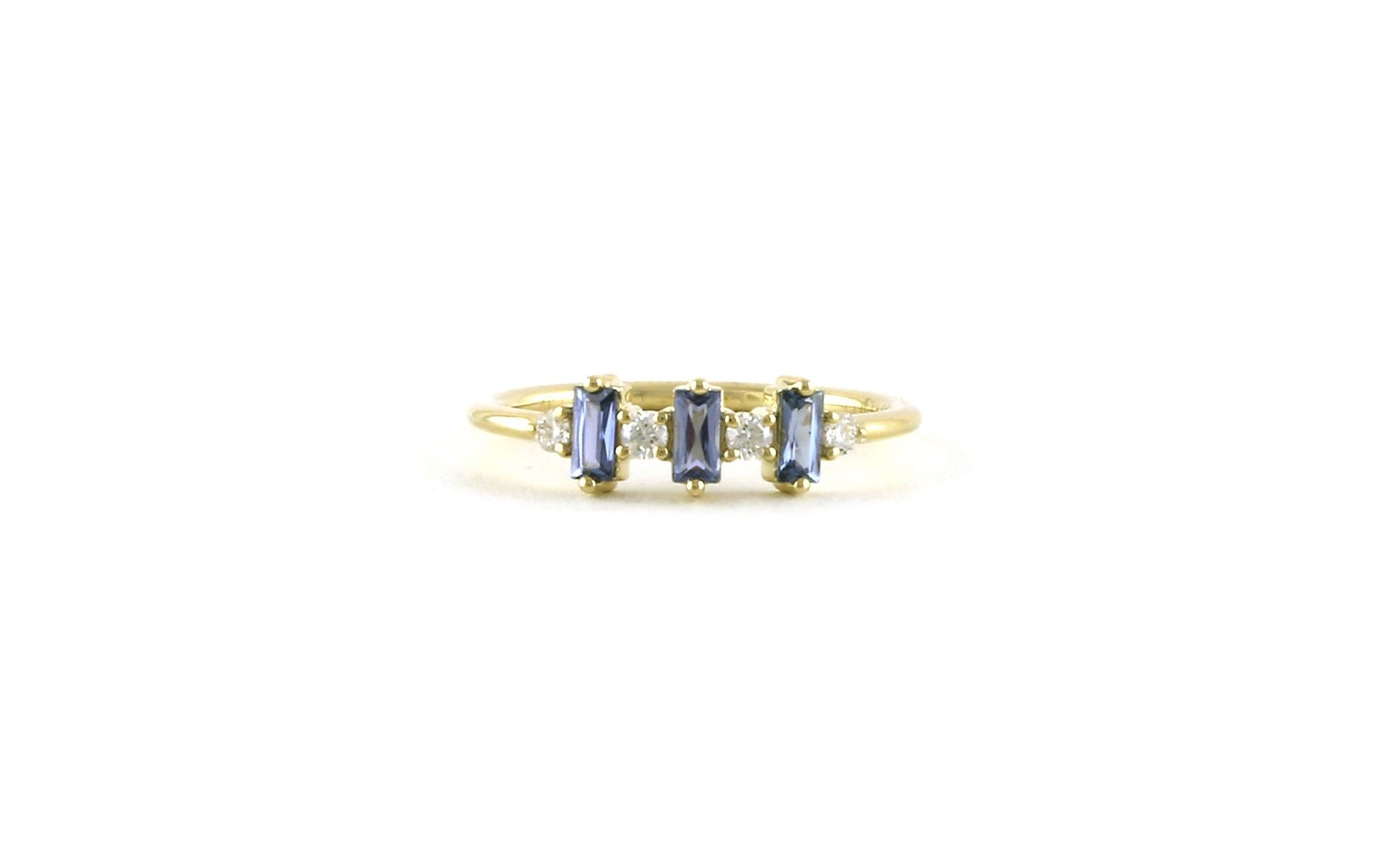 7-Stone Prong-set Baguette Montana Yogo Sapphire and Diamond Ring in Yellow Gold (0.44cts TWT)