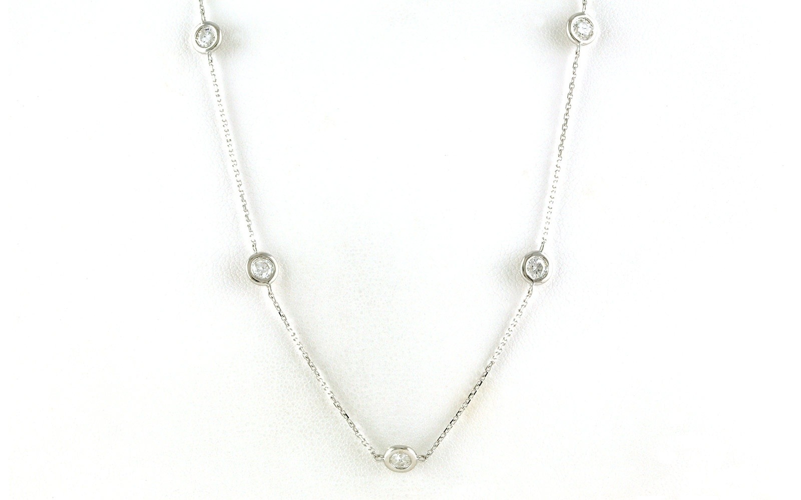 7-Stone Bezel-Set Diamond-by-the-Yard Station Necklace in White Gold (1.00cts TWT)