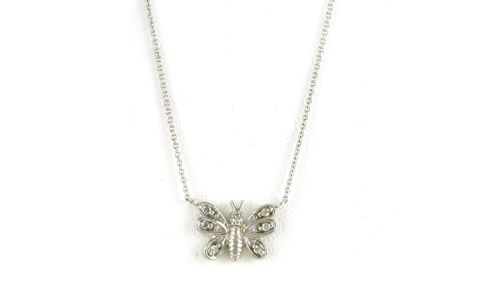 Estate Piece: Butterfly Diamond Necklace in White Gold (0.10cts TWT)