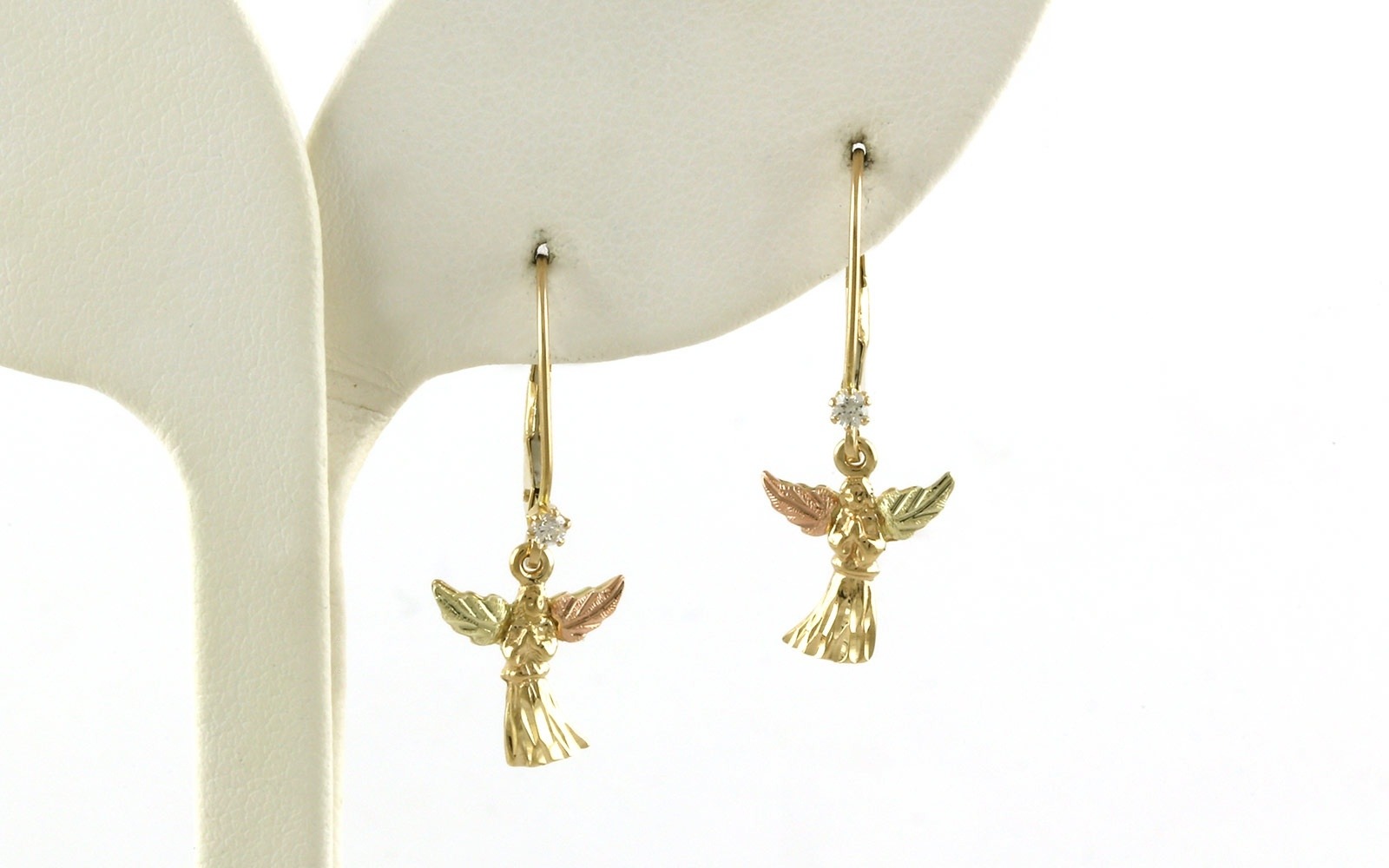 Estate Piece: Angel Diamond Dangle Earrings in Two-tone Black Hills Gold (0.07cts TWT)