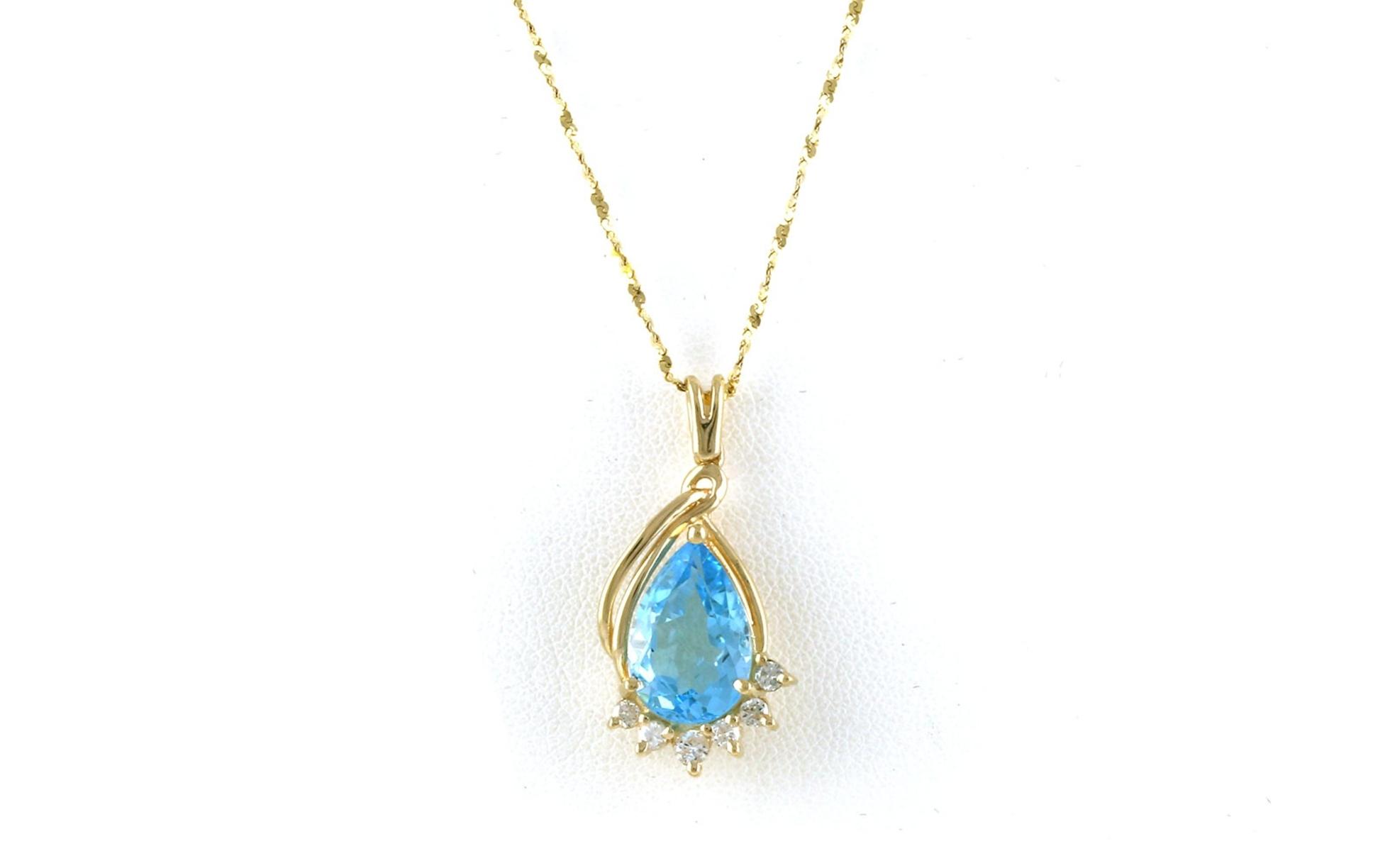 Estate Piece: Swoop Pear-cut Blue Topaz and Diamond Accented Necklace in Yellow Gold (3.78cts TWT)