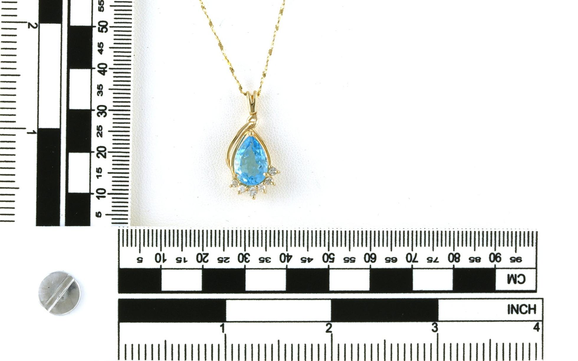 Estate Piece: Swoop Pear-cut Blue Topaz and Diamond Accented Necklace in Yellow Gold (3.78cts TWT)