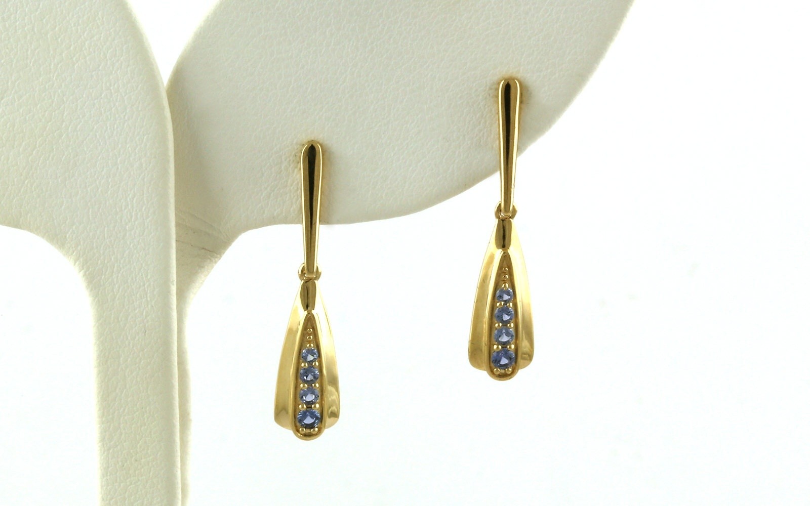 4-Stone Fan Montana Yogo Sapphire Drop Earrings in Yellow Gold (0.25cts TWT)