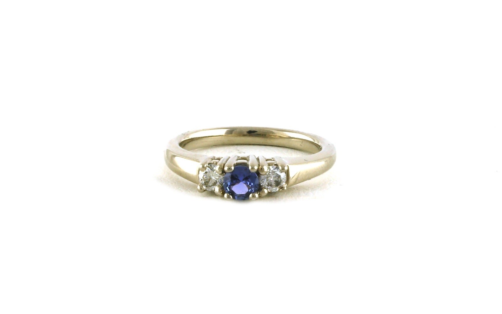 3-Stone Style Diamond and Montana Yogo Sapphire Ring in White Gold (0.50ct TWT)