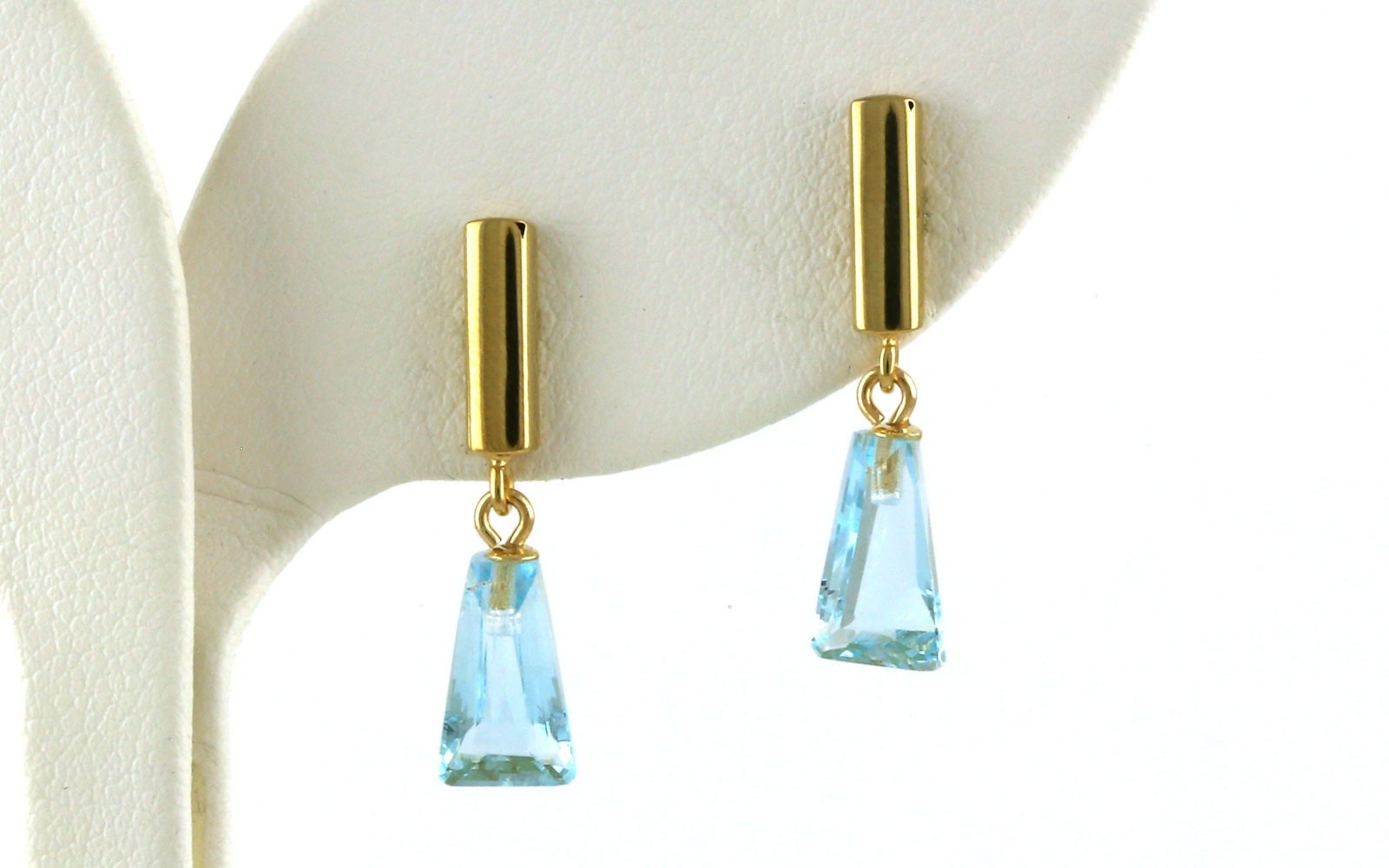 Trapezoid-cut Blue Topaz Vertical Bar Dangle Earrings in Yellow Gold