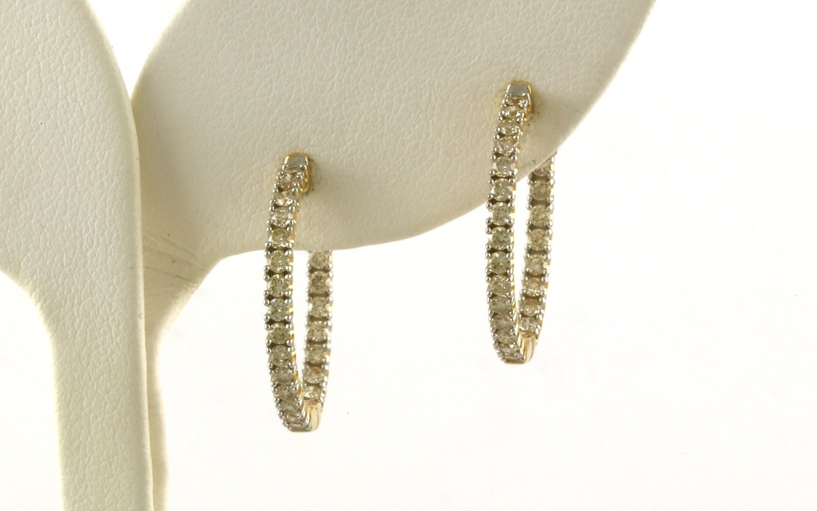 Inside Outside Pave Diamond Hoop Earrings with Locking Catch in Yellow Gold (1.00cts TWT)