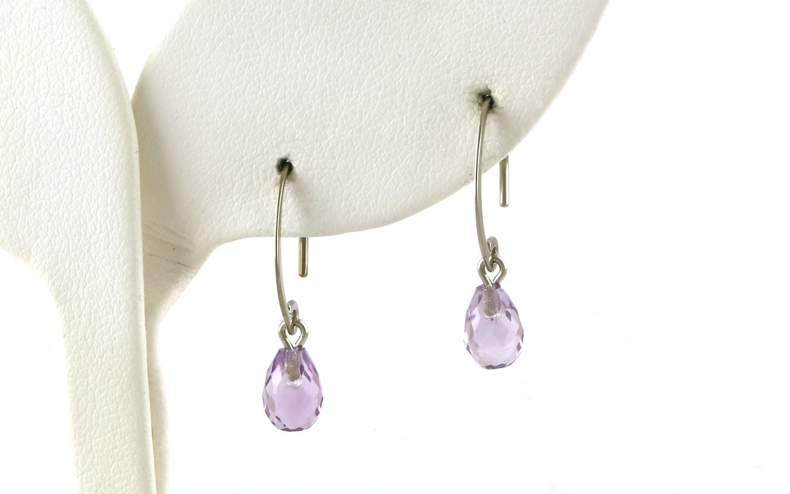 Mini Sweep Style Briolette Amethyst Dangle Earrings in White Gold
