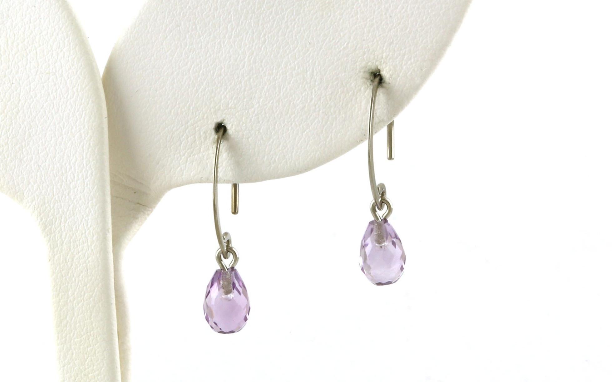 Mini Sweep Style Briolette Amethyst Dangle Earrings in White Gold 