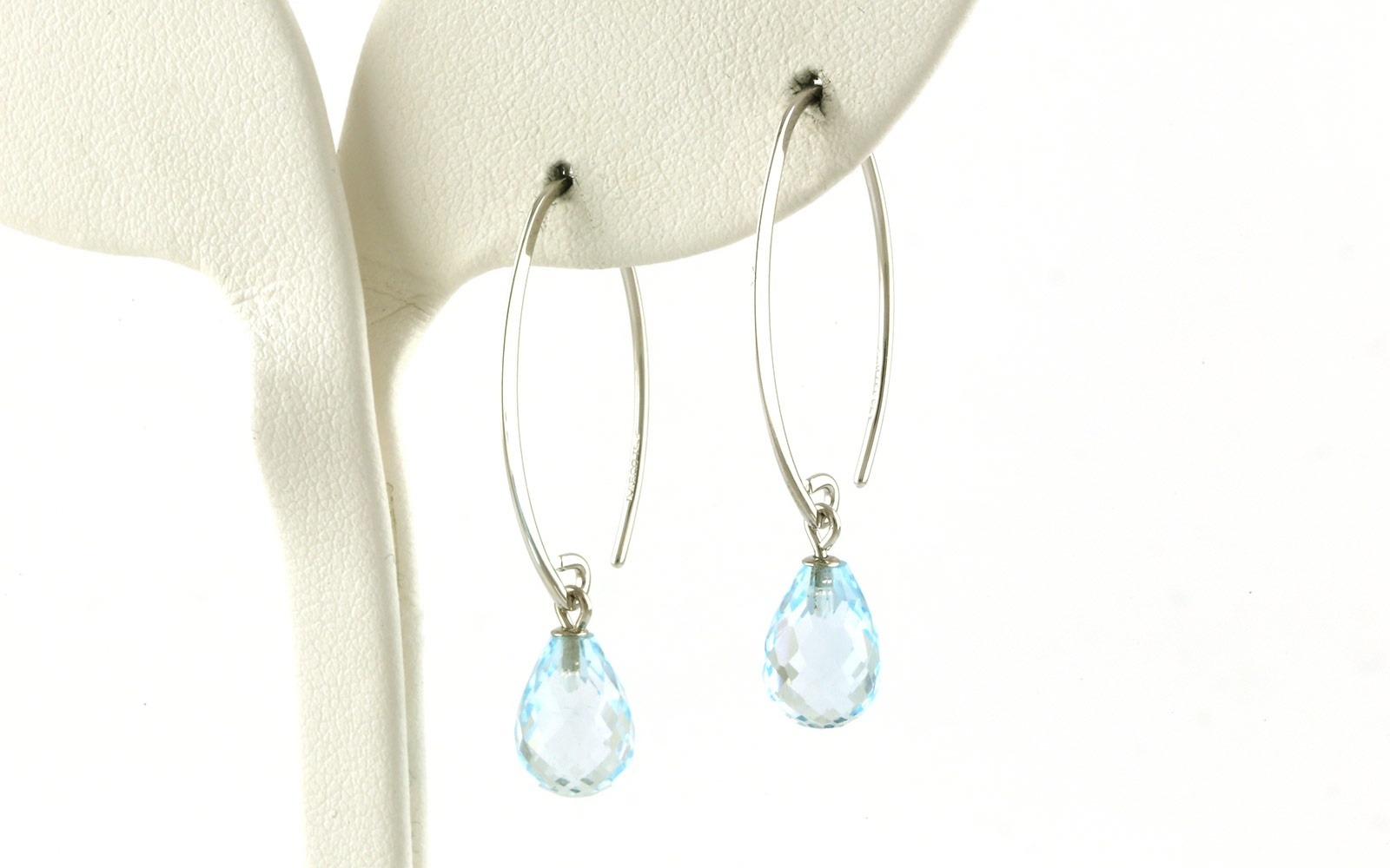 Sweep Style Briolette Blue Topaz Dangle Earrings in White Gold