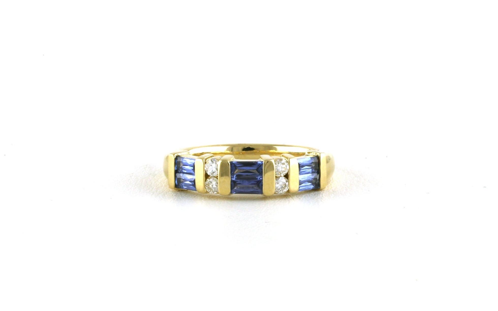 Bar-set 2-Row Baguette Montana Yogo Sapphire and Round Diamond Band in Yellow Gold (0.88cts TWT)