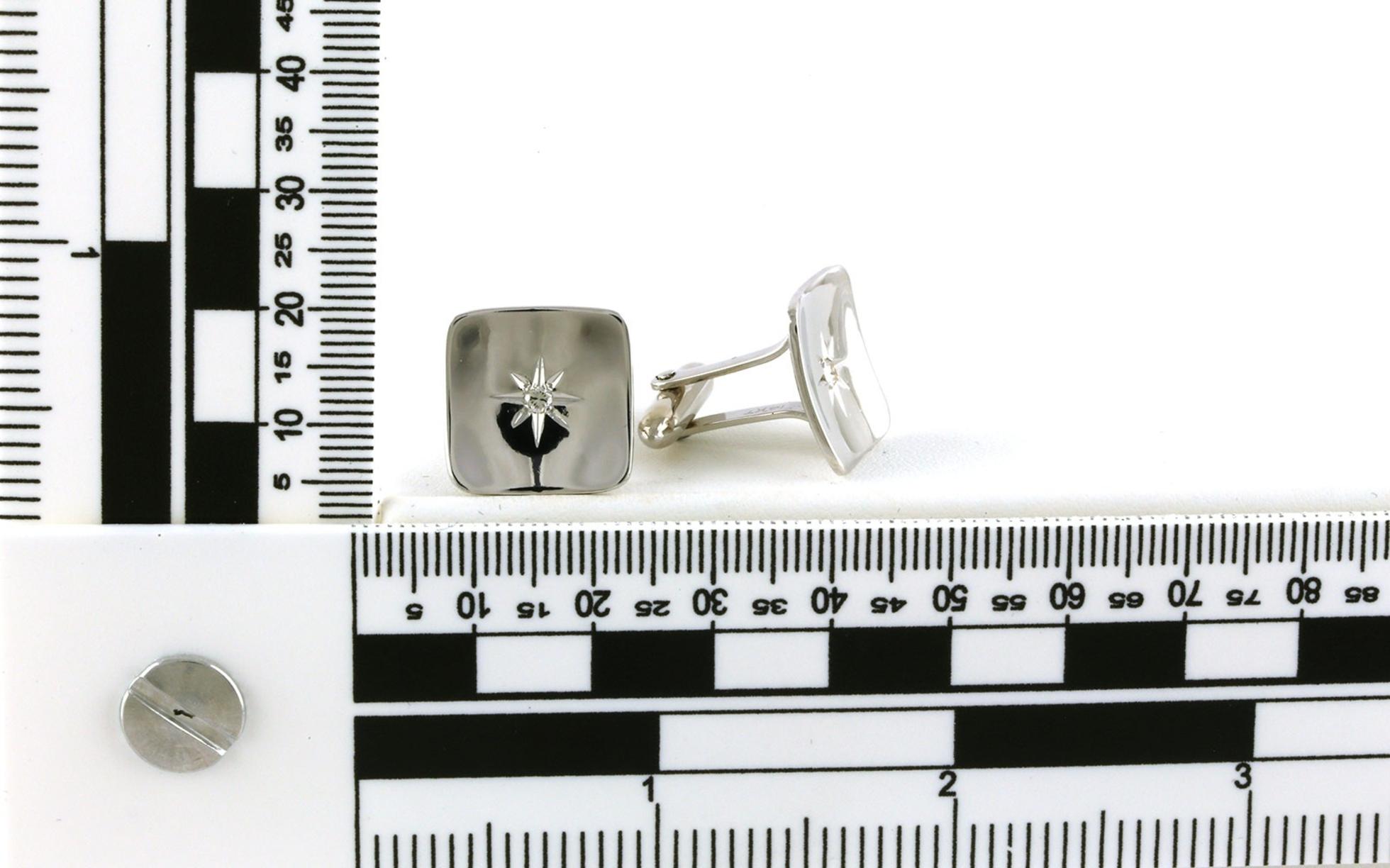 Estate Piece: Square Star Diamond Cufflinks in White Gold (0.10cts TWT) scale