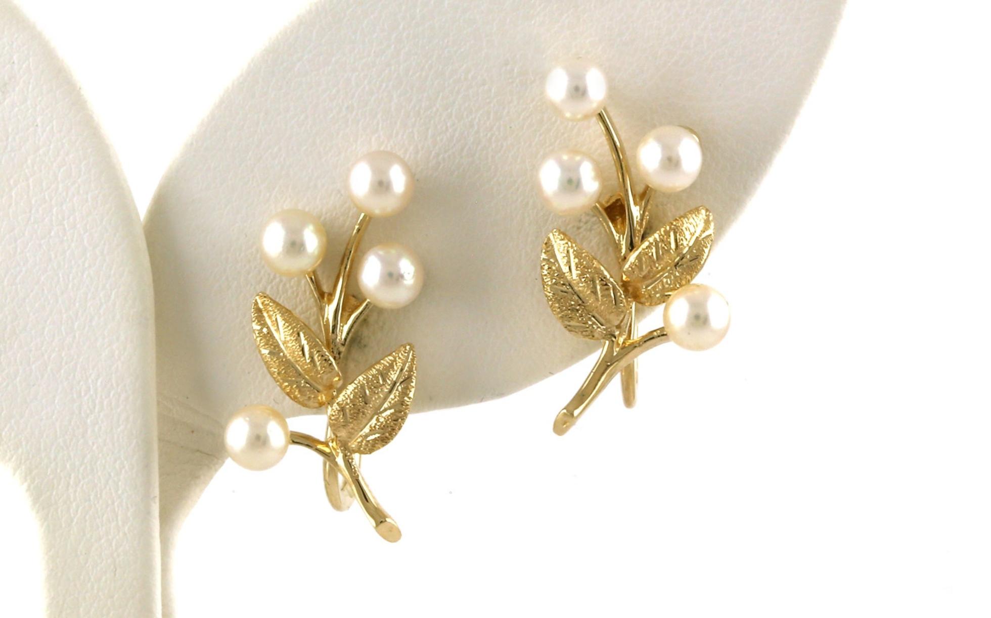 Estate Piece: Vine and Berry Pearl Clip-On Earrings in Yellow Gold