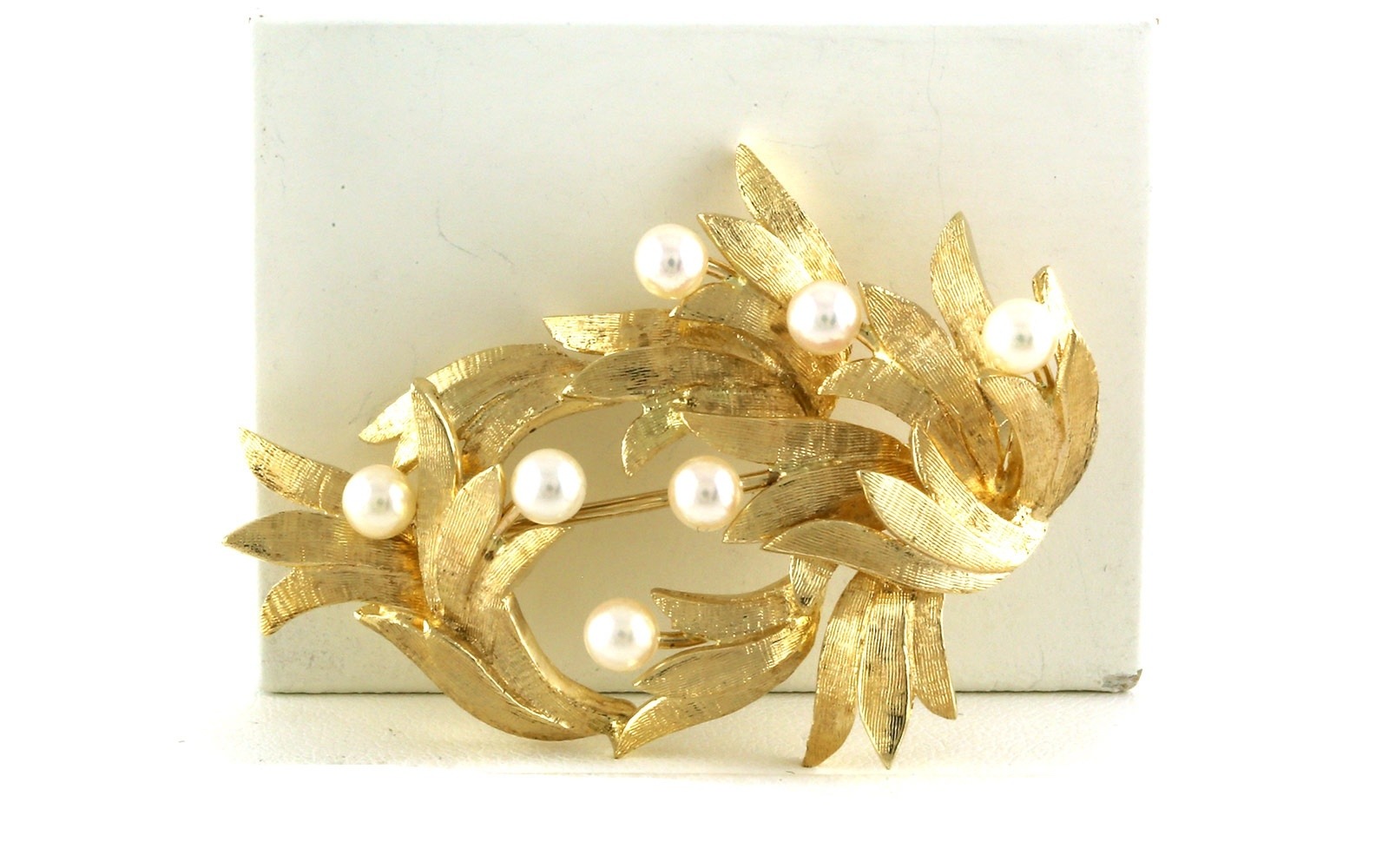 Estate Piece:  Leaves and Berries Pearl Brooch in Yellow Gold