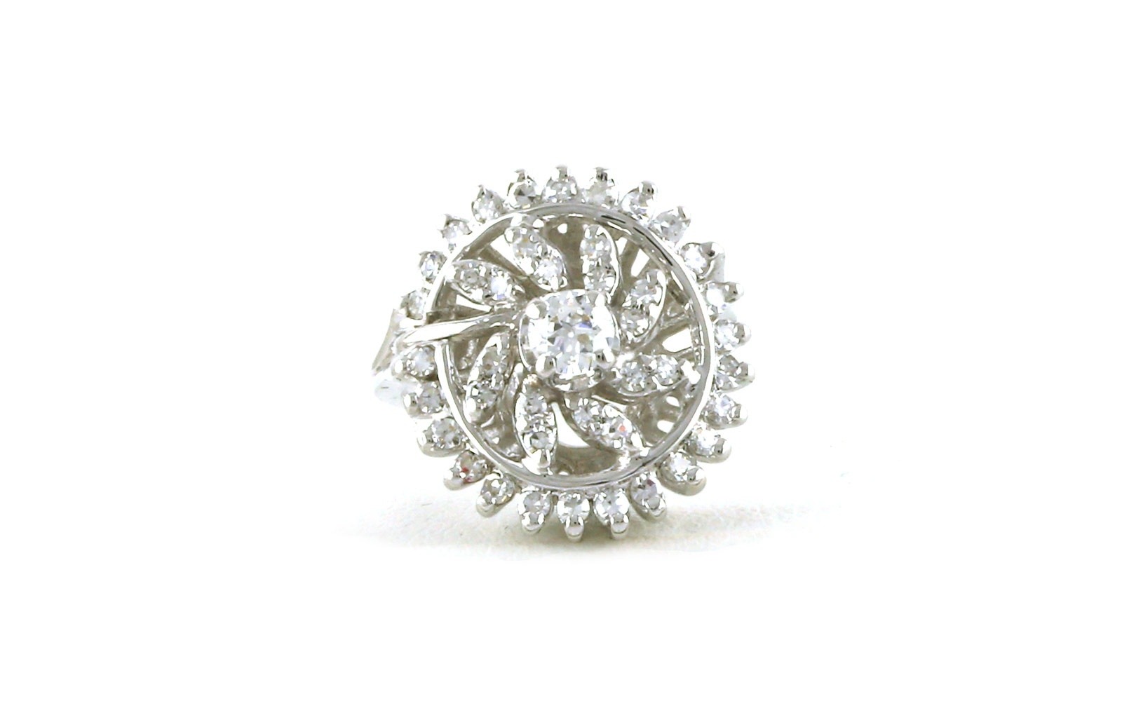 Estate Piece: Swirl Floral Diamond Cluster Ring in White Gold (0.55cts TWT)