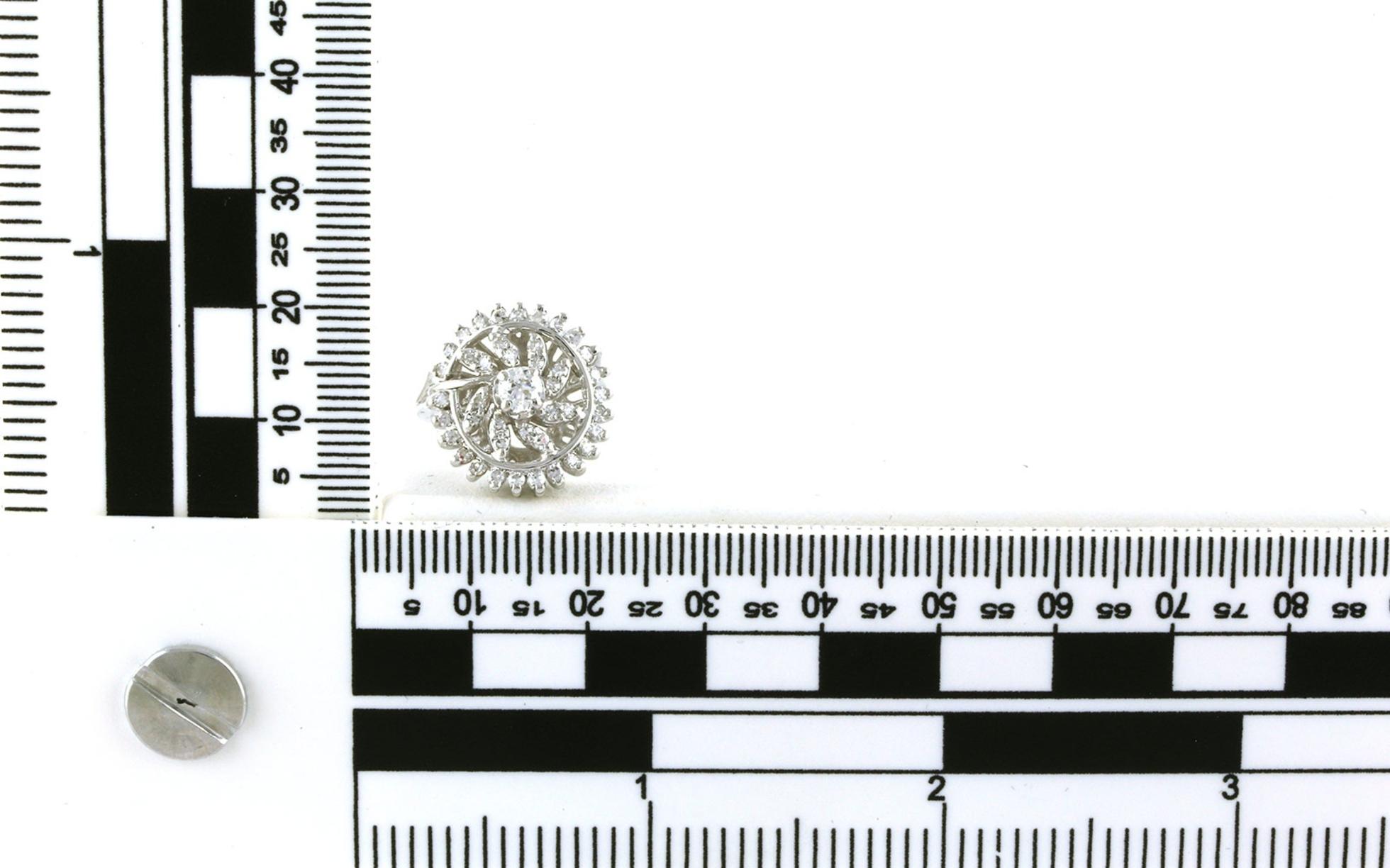 Estate Piece: Swirl Floral Diamond Cluster Ring in White Gold (0.55cts TWT) scale