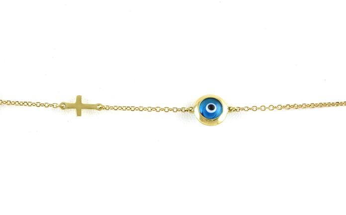 content/products/Estate Piece: Cross and Glass Evil Eye Bead Bracelet in Yellow Gold