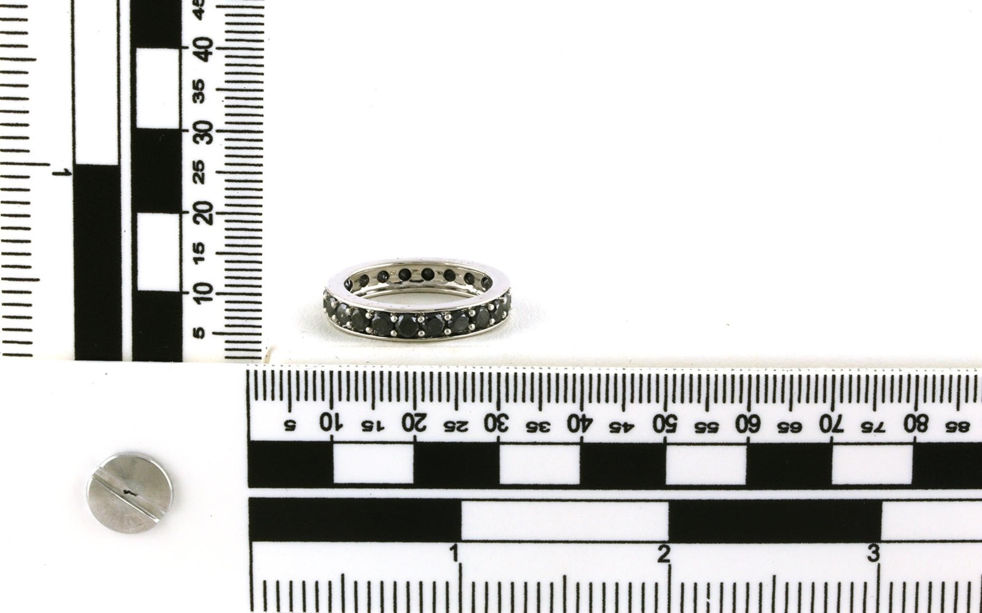 Estate Piece: Share-prong Black Diamond Eternity Band in White Gold (3.00cts TWT) scale